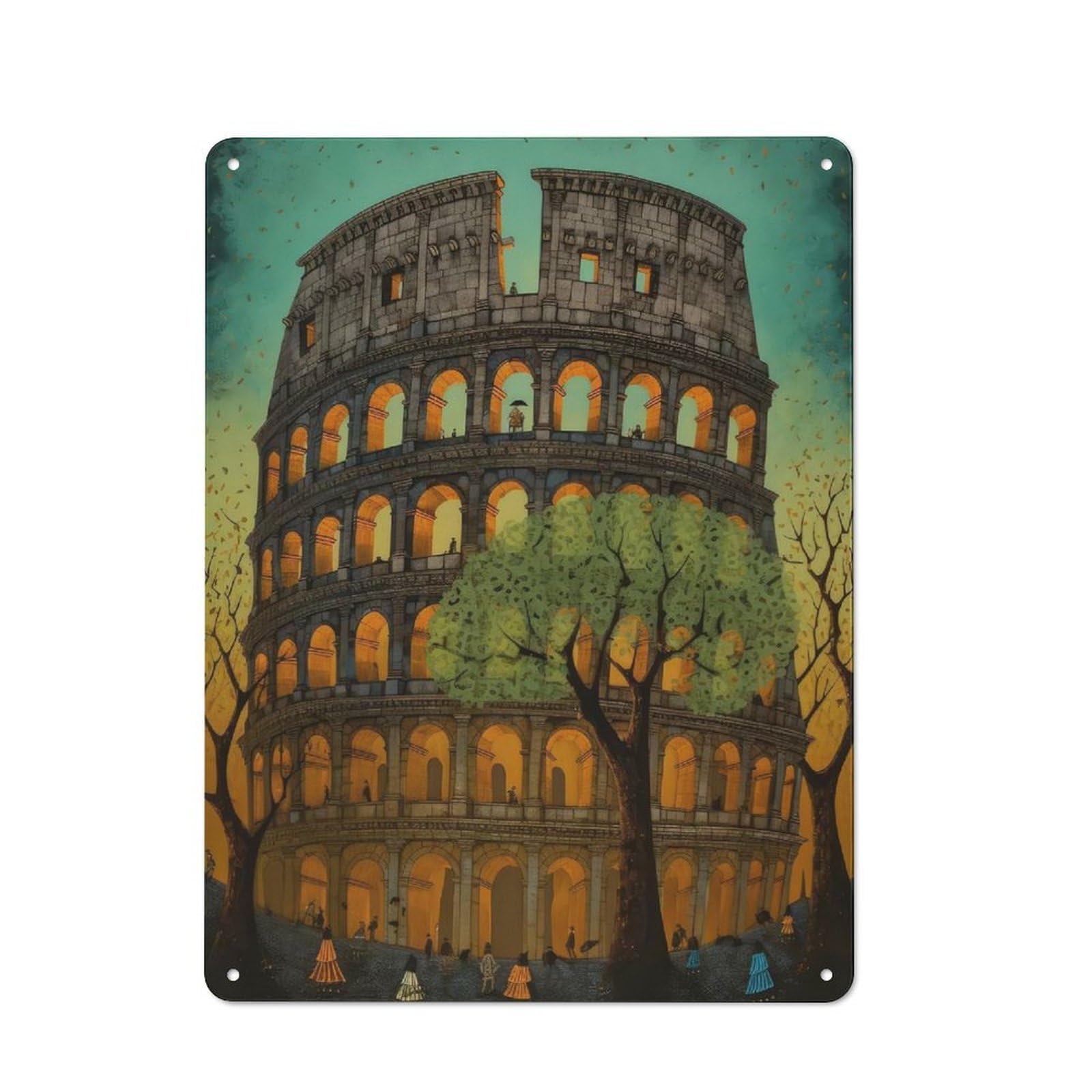 Junmoney Colosseum Rome Abstract 1 Retro Metal Plaque 40X30cm Featuring For Garage Wall, A Winter Wall Decor Update For Workshop Decor Fans