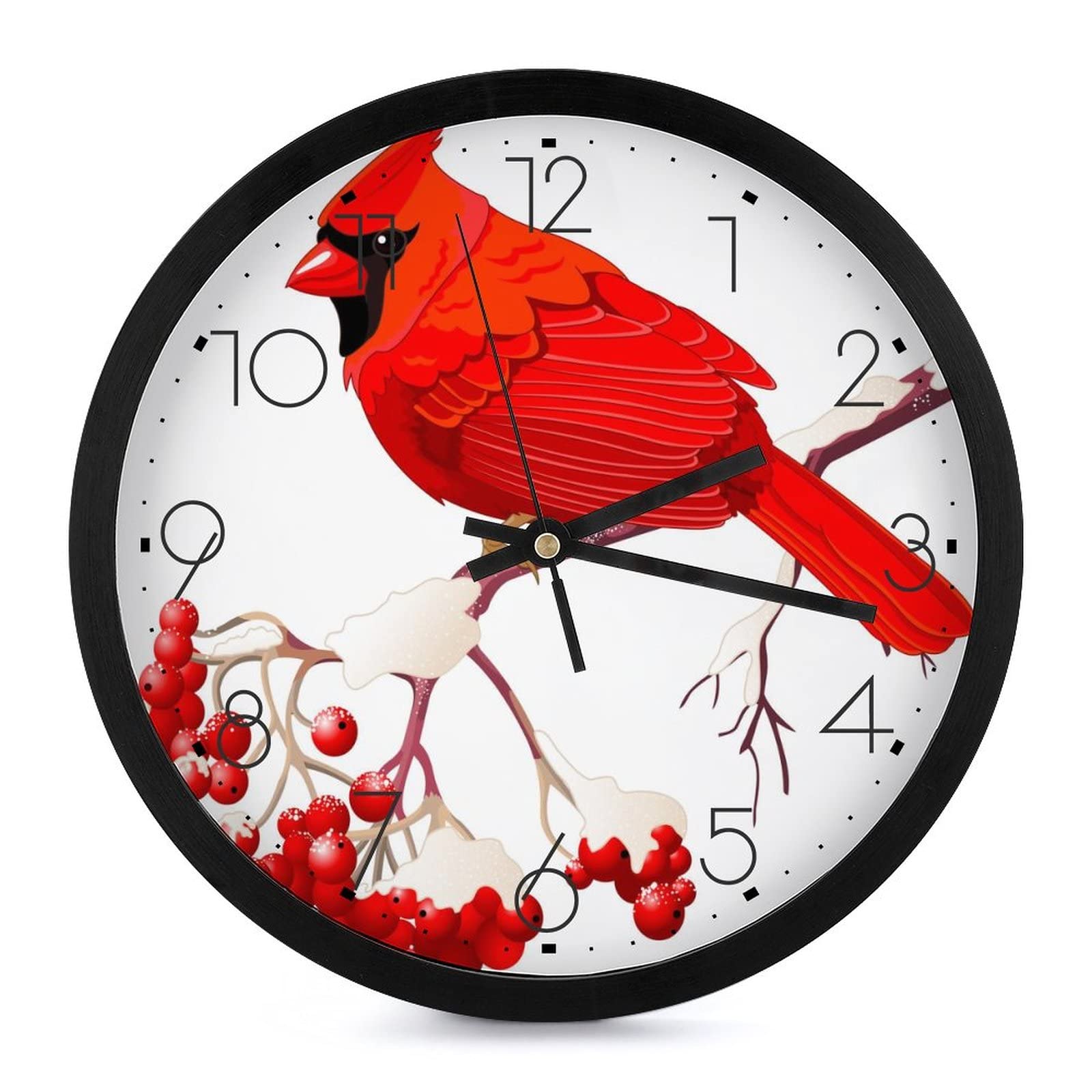 Horloge murale ronde oiseau rouge grands chiffres lisibles
