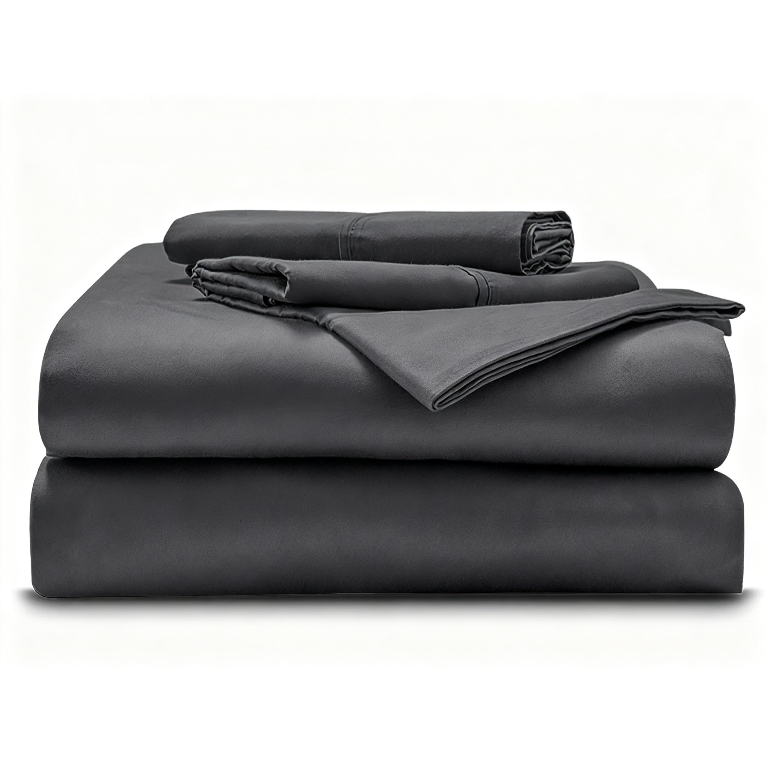 Eastern King - 76" x 80" Size Luxury 600 Thread-Count 100% Egyptian Long Staple Cotton Sheets Set Sheet Set Soft &amp; Silky Sateen Weave 18 Inch Deep-Pockets - Eastern King, Dark Grey