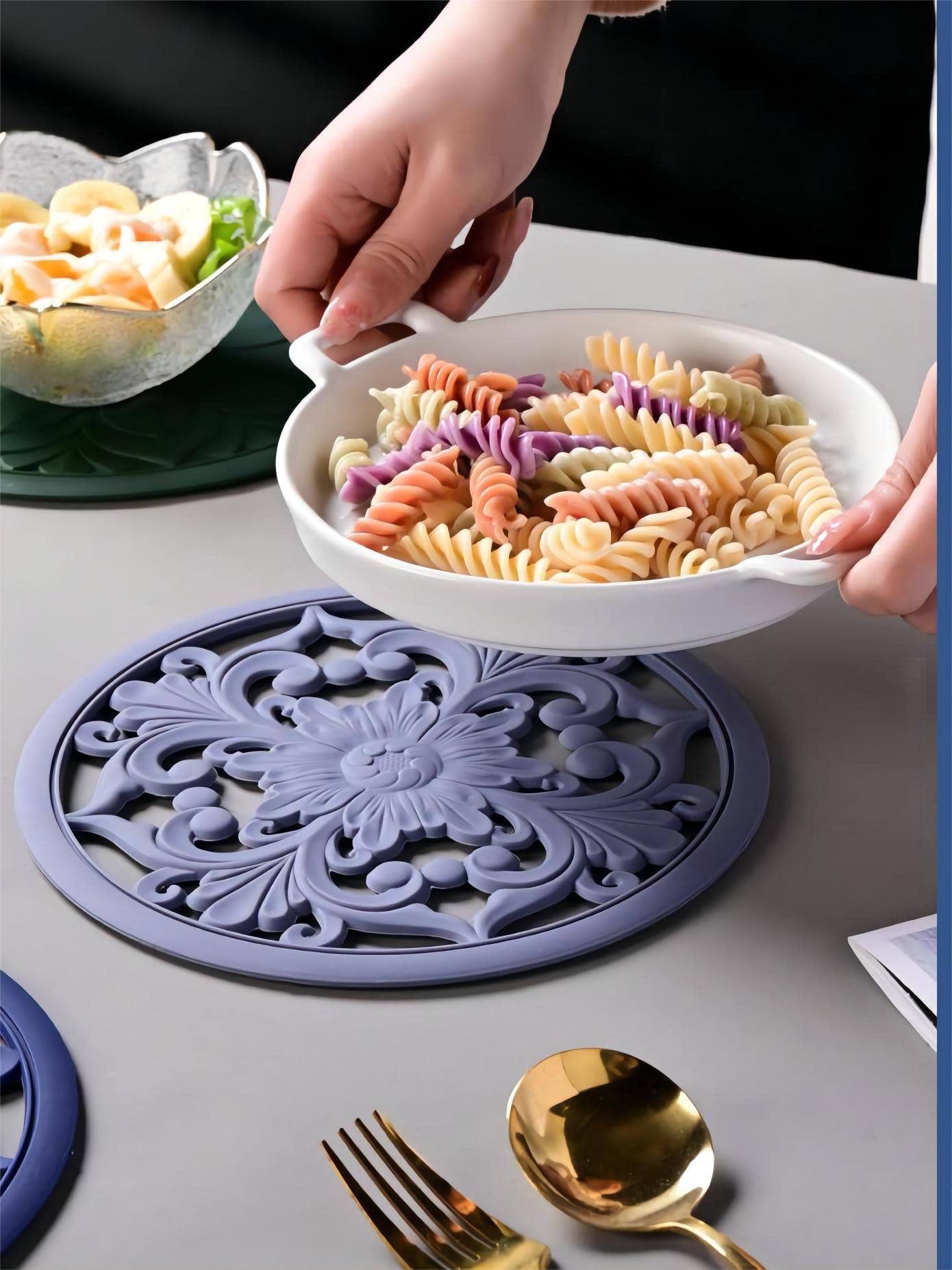 Salvamanteles de silicona para ollas calientes, sartenes y platos, almohadillas calientes versátiles para cocina, alfombrilla multiusos resistente al calor para encimera de cocina, juego de 3