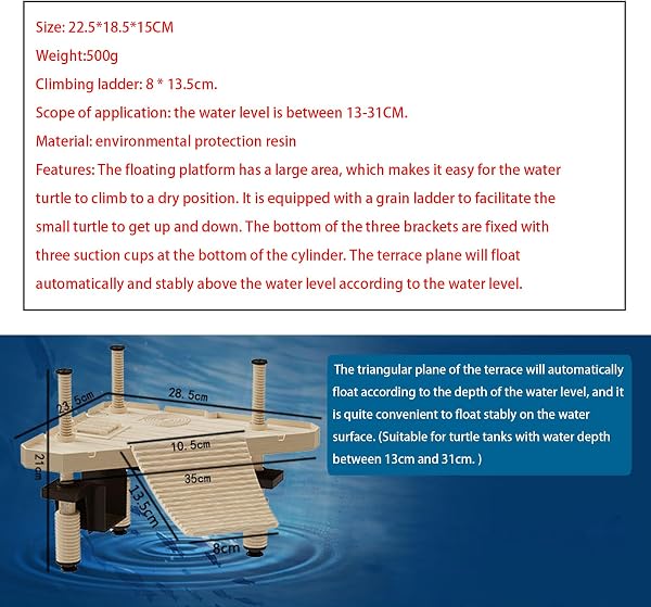 Turtle Sunbathing Platform, Plataforma de Tortuga acuática, Turtle Bank Plataforma de Muelle Flotante para Pequeño Reptile Rana Terrapin(Size:M) - 2