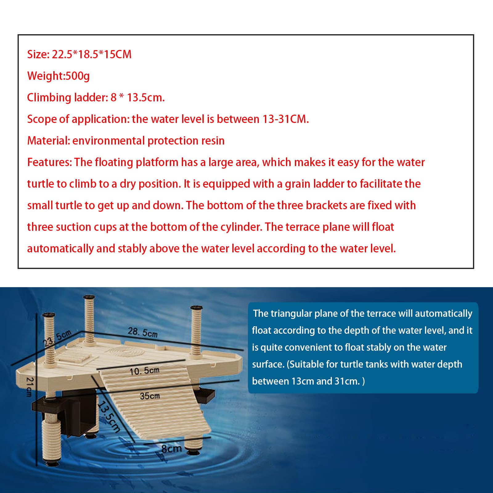 Turtle Sunbathing Platform, Plataforma de Tortuga acuática, Turtle Bank Plataforma de Muelle Flotante para Pequeño Reptile Rana Terrapin(Size:M)