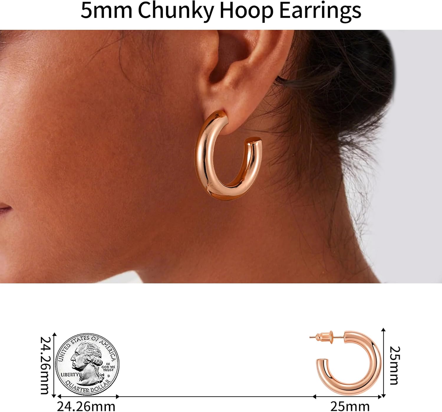 Gacimy Chunky Hoop Earrings for Women 14K Gold Plated, 925 Sterling Silver Post Hoops for Women - Image 8