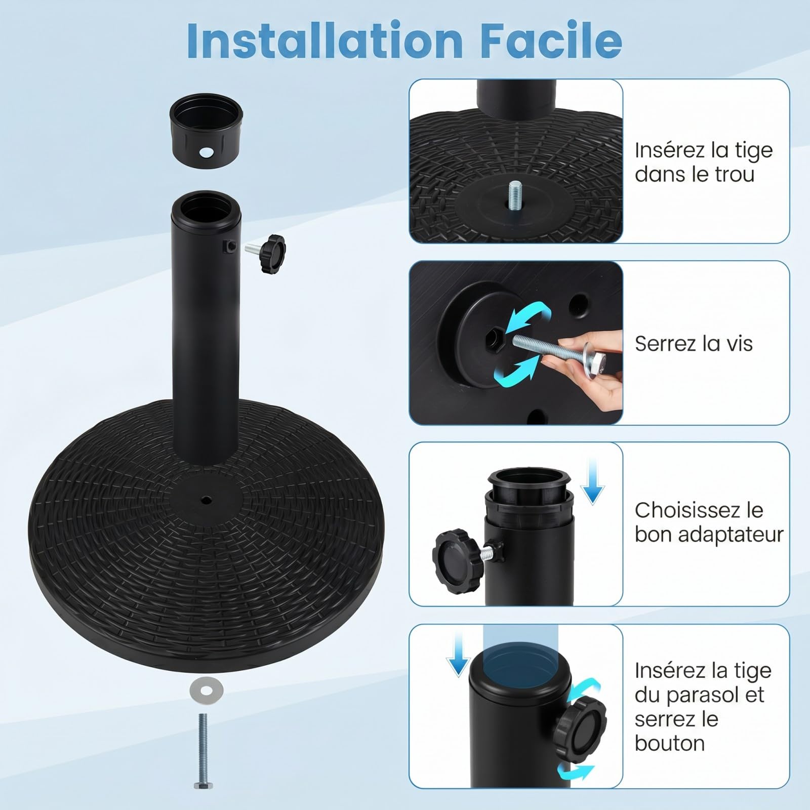 COSTWAY Pied de Parasol en Béton 9,5 kg pour Mât ∅38/48 mm