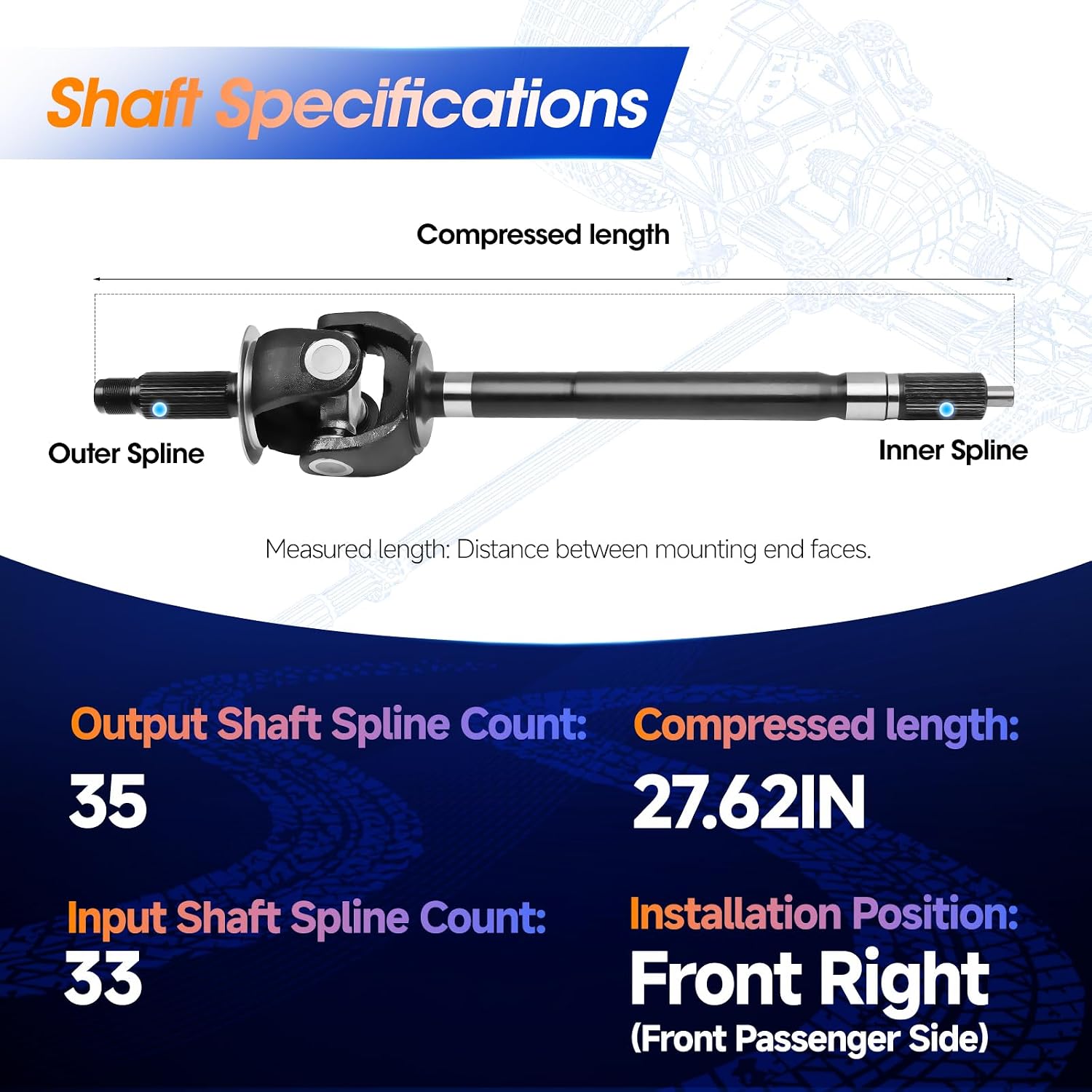 CV Axle Shaft Assembly, Fit for Dodge Ram 2500 2014-2018, Fit for Dodge Ram 3500 2014-2018, Front Right Passenger Side, OE 68216196AA
