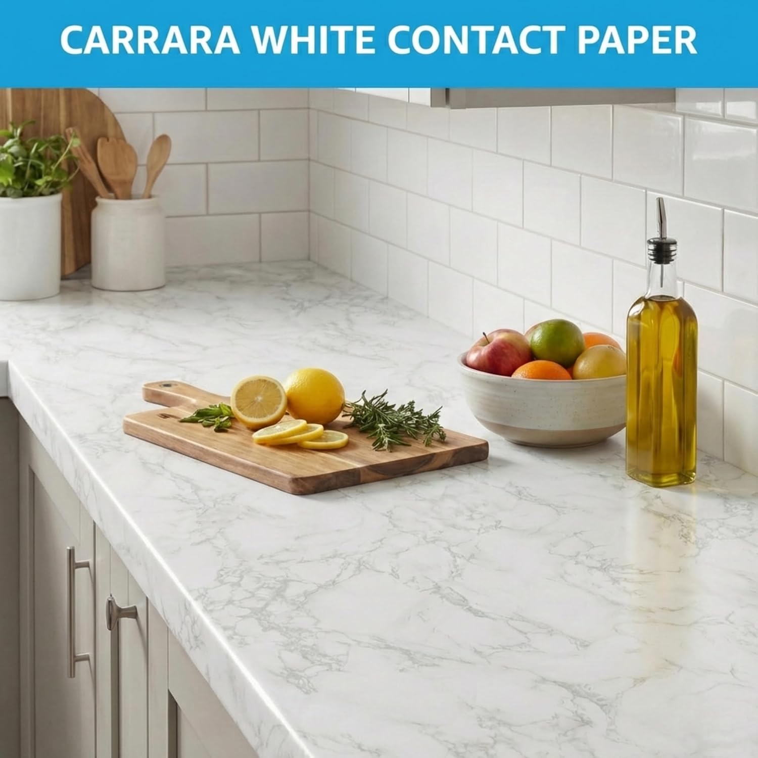 High Gloss Carrara White Marble Contact Paper - Peel and Stick Wallpaper & Backsplash for Countertops & Furniture - Waterproof Self-Adhesive Vinyl Film - 23.6" x 118.1" (Smooth Surface)