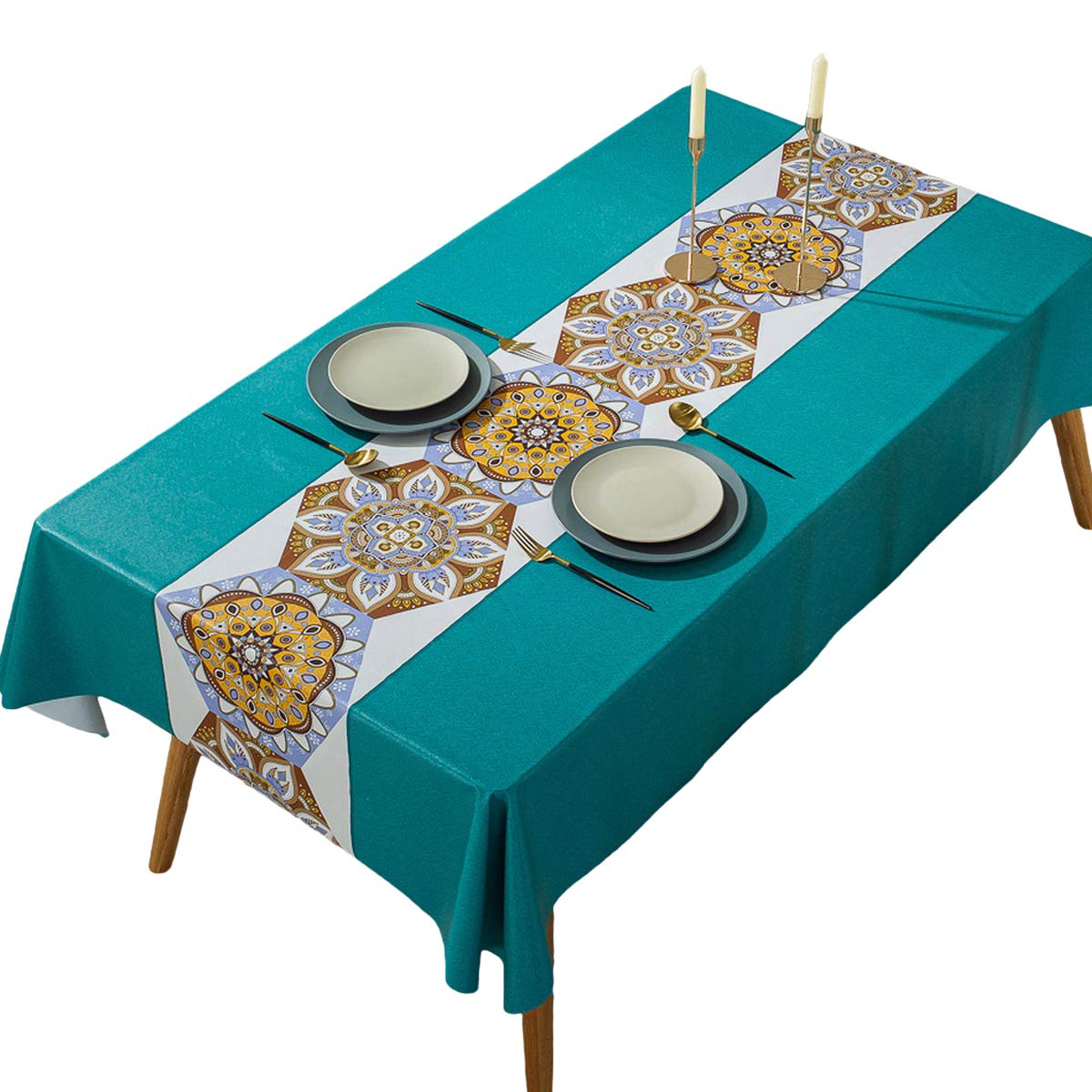 Nappe imperméable en PVC anti tache motif lotus pour table