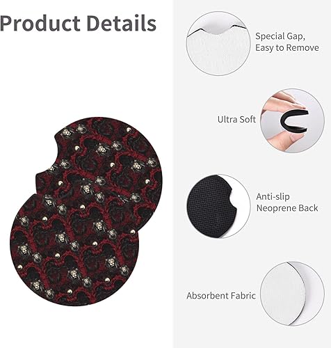 Miniatura 3 de 2 posavasos de automóvil para mujeres y hombres, diseño gótico de cuervo y león de 2.7 pulgadas, posavasos universales de silicona antideslizante