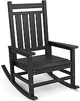 SERWALL Oversized Outdoor Rocking Chair for Adults - All-Weather HDPE Porch Rocker, 350lbs Capacity, Ergonomic Comfort, Black