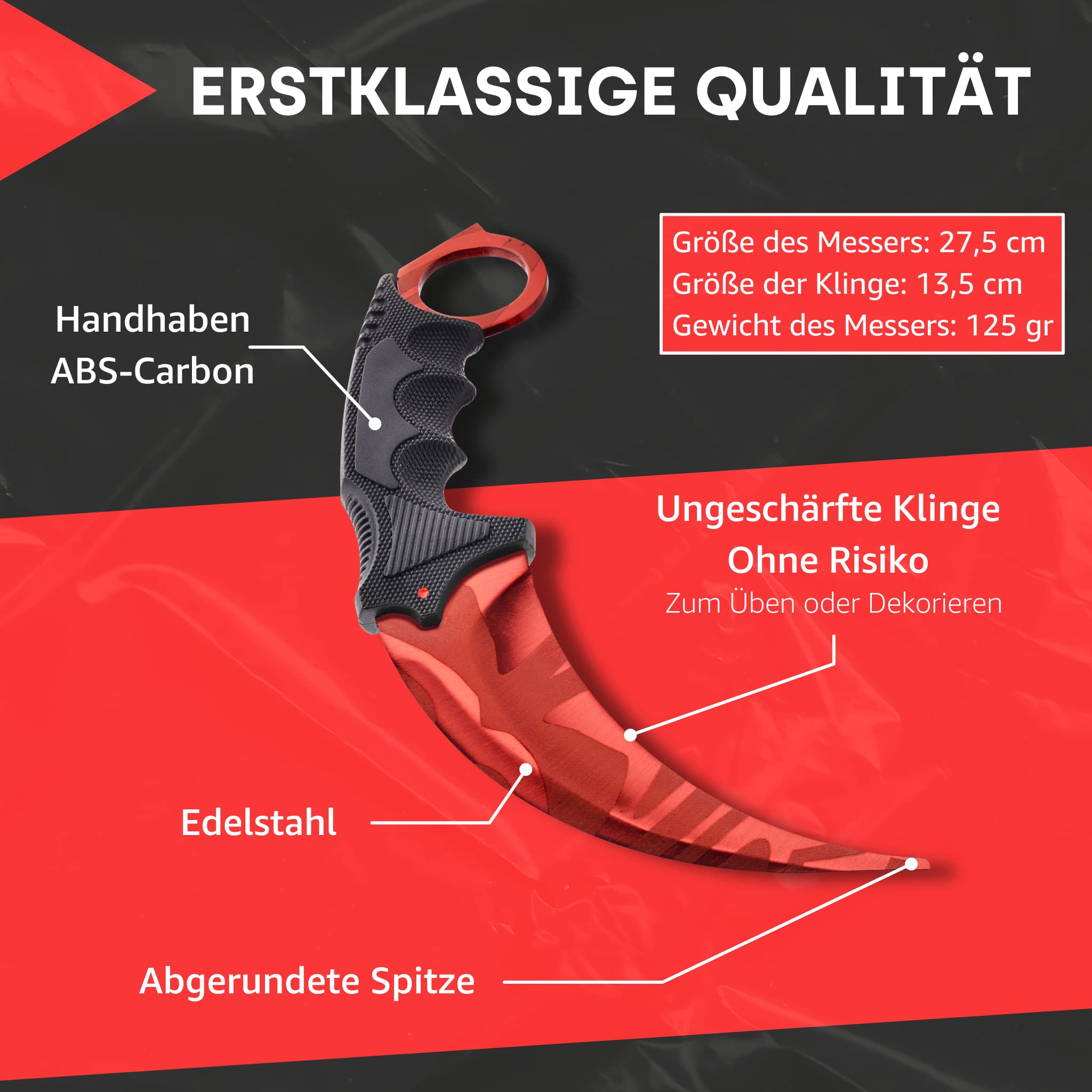JARL Karambit Trainer CSGO Knife - CSGO Karambit Messer Trainer nicht Scharf aus Edelstahl - Geschenk für CS:GO-Fans mit Premium-Box - Karambit Trainer Stumpf Outdoor Practice Knife & Sammlung