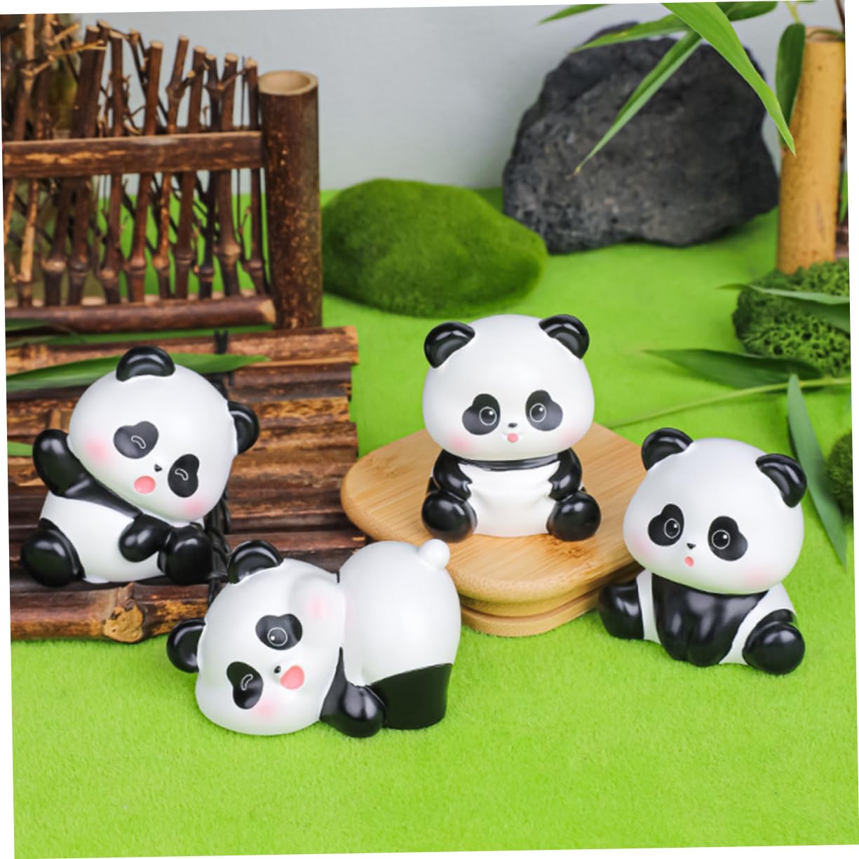 DECHOUS Figurine Panda Commemorative in Resina 4 Pezzi Decorazione