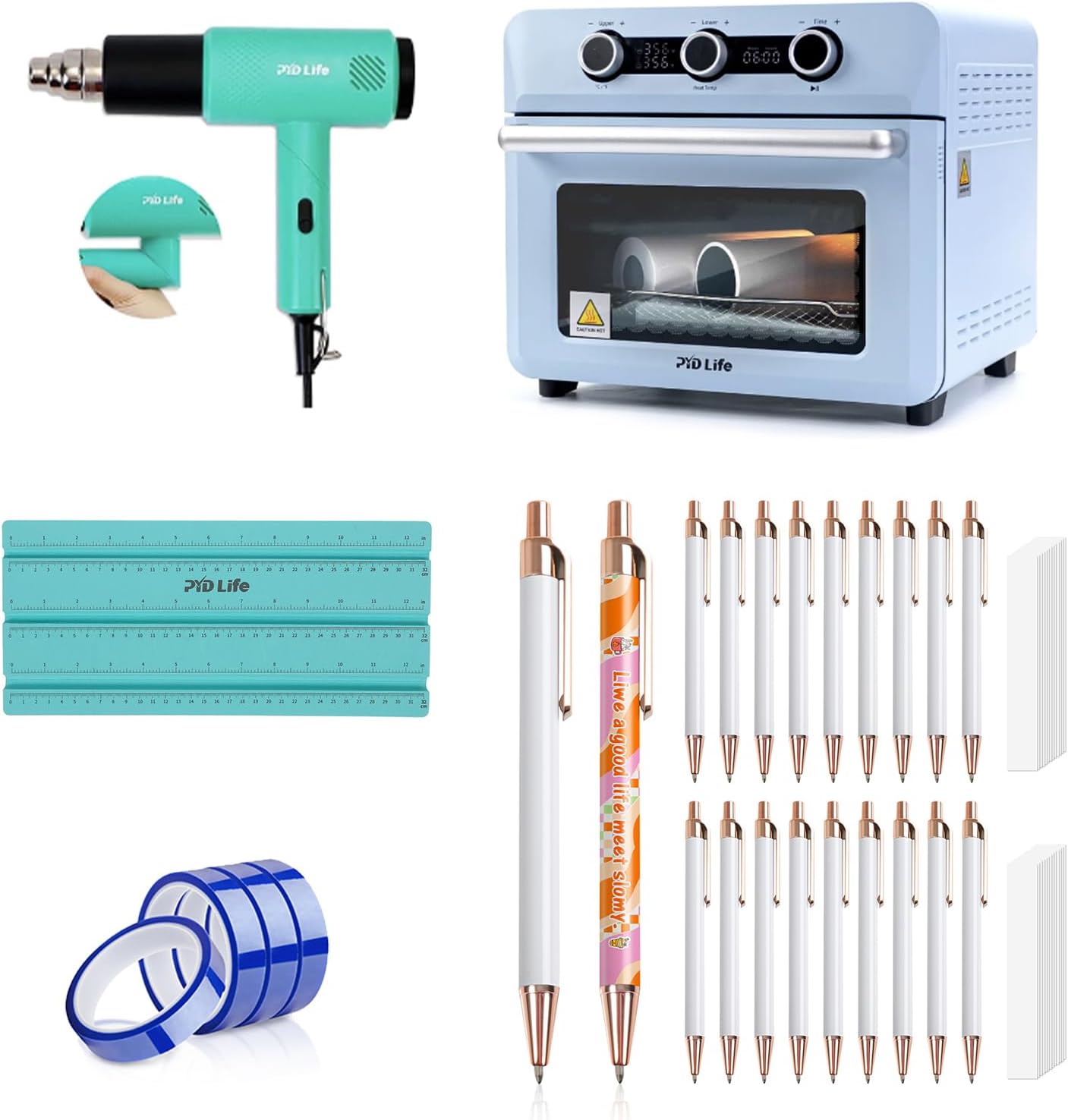 PYD Life 25 L Sublimation Oven Sublimation Starter Benginers Kit Bundle Sublimation Pens with Rose Gold Clip,Sublimation Tape,Heat Blower and Sublimation Pens Wrapping Tools