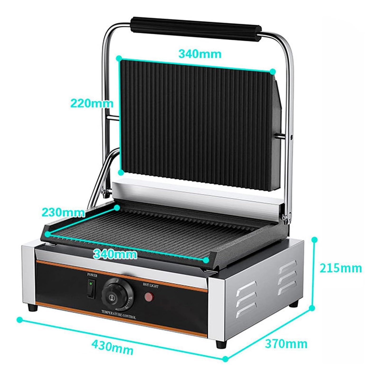 Parrilla De Prensa De Sándwich Comercial, 220 V, Máquina De Prensa Eléctrica Panini, 122.0-300 ℃, Control De Temperatura Ajustable, Superficie Antiadherente, Placas Planas Dobles, 3600 W, Tostadora P