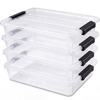 6 Qt Clear Storage Bins with Lids,Sensory Bins,Stackable Plastic Containers with Secure Latches,Multi-Purpose Classroom Storage Organizer for Craft Supplies,Paper & Office Stationery,4 Pack,Black - Amazon product rated Grade A