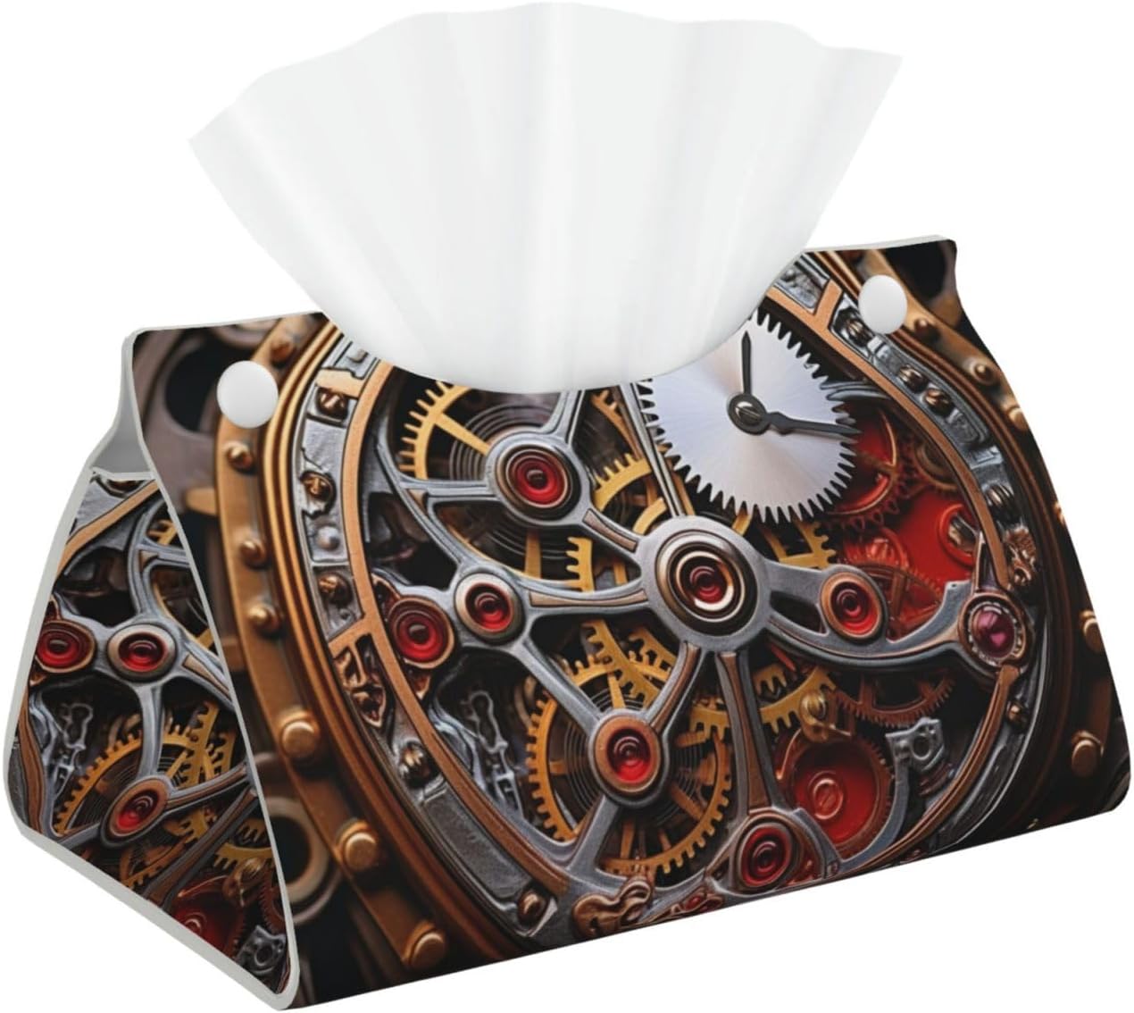 Cool Steampunk Gears -Tissue Box Cover PU Leather Tissue Holder Long Facial Tissue Case Facial Paper Organizer Dispenser for Bathroom, Vanity Countertop, Tabletop, Car