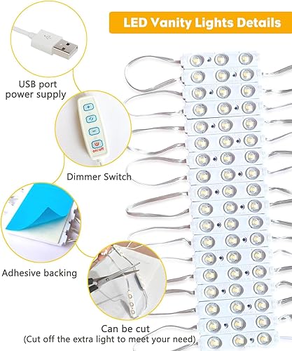 Miniatura 4 de Luces de tocador para espejo, tira de luz LED de maquillaje con 3 modos de iluminación de temperatura de color y espejo de tocador de baño, ultra