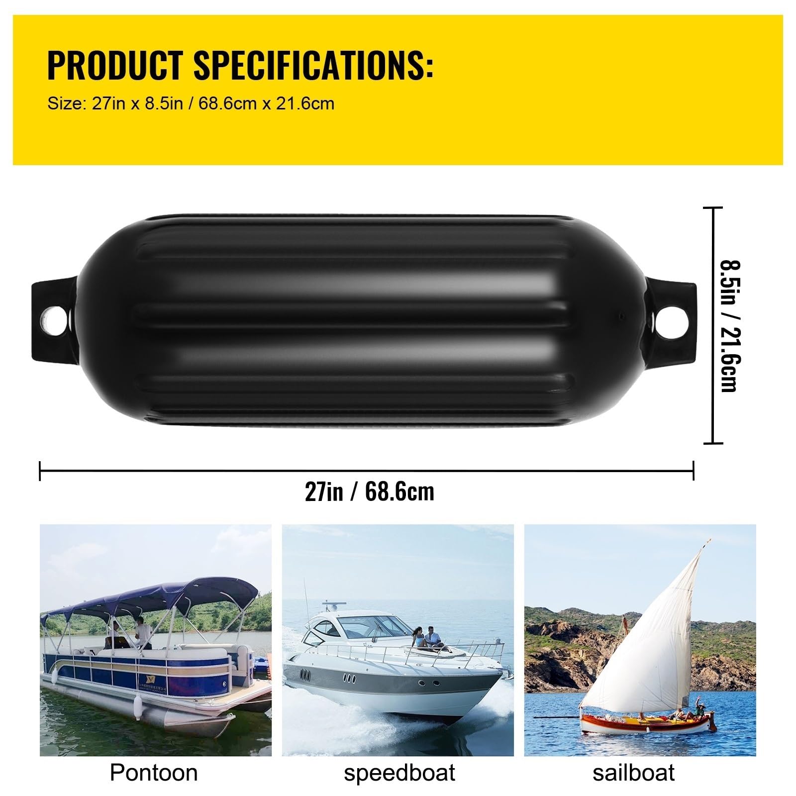 Boat Fenders Lot de 4 Pare-Chocs de Bateau nervurés for Quai de Yacht, Protection for Bateau à rames, canoë, Ponton, voiliers, Yachts pour Bateaux, Voiliers