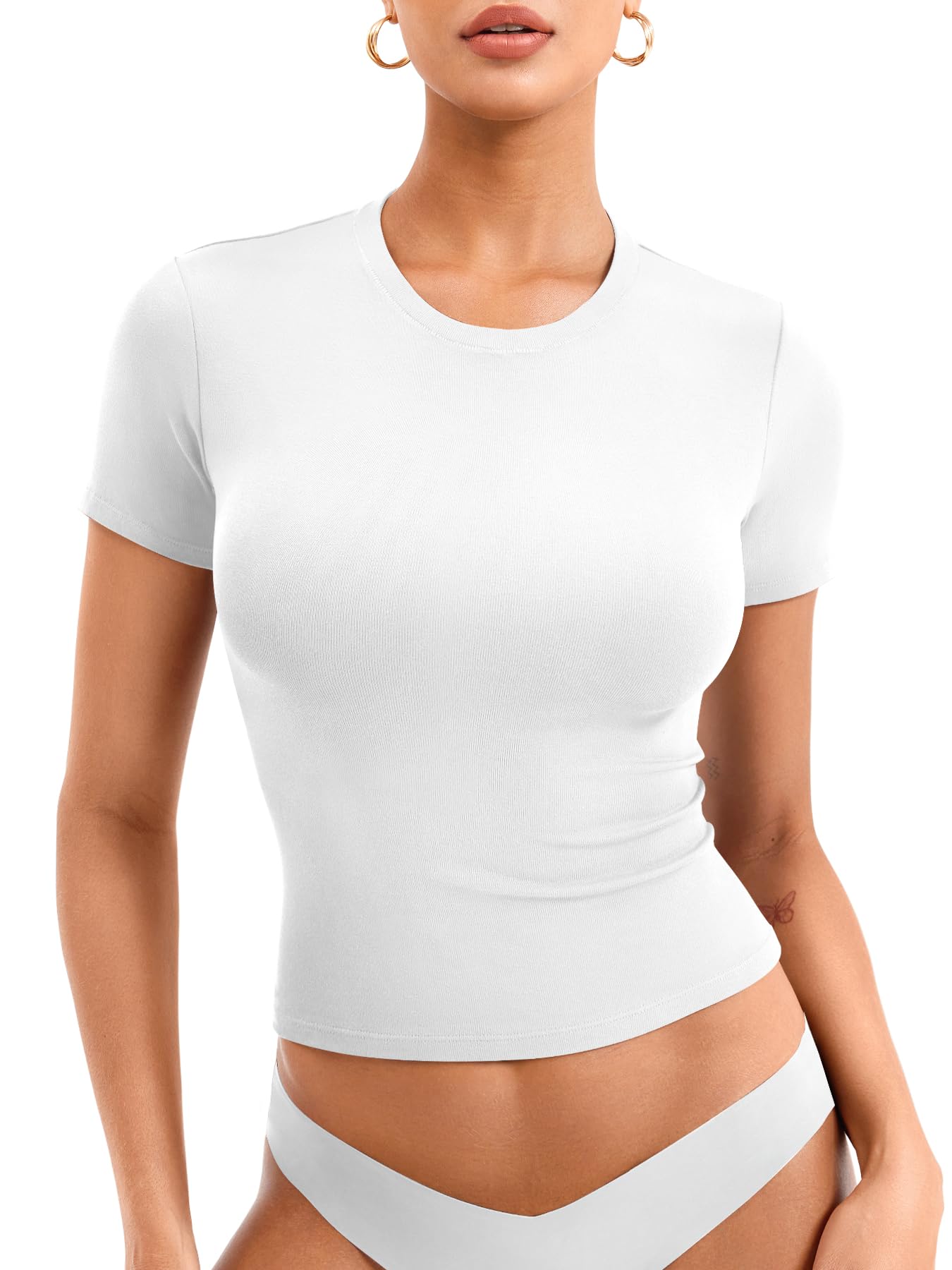 Womens Basic T Shirts Casual Going Out Short Sleeve Crop Tops Eriney Slim Fit Crew Neck Y2K Tee