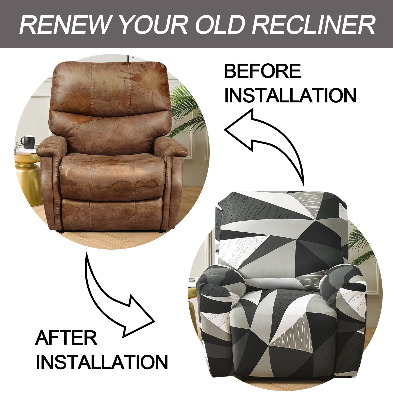 OKYUK Funda de Sillón Relax, Alta Elasticidad para Sillón Relax Reclinable Funda Reclinable 4 Piezas con Bolsillos Laterales, Extraíbles y Lavables Fundas Protector(Space)