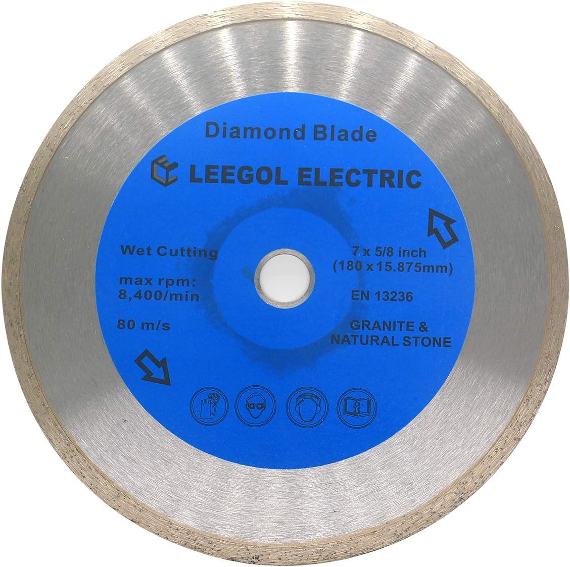 Leegol Electric 7 Inch Diamond Saw Blade - 7 In. Continuous Rim Wet Cut Tile Saw Blade for Cutting Masonry Stone Tile and Marble with 5/8 Inch Arbor