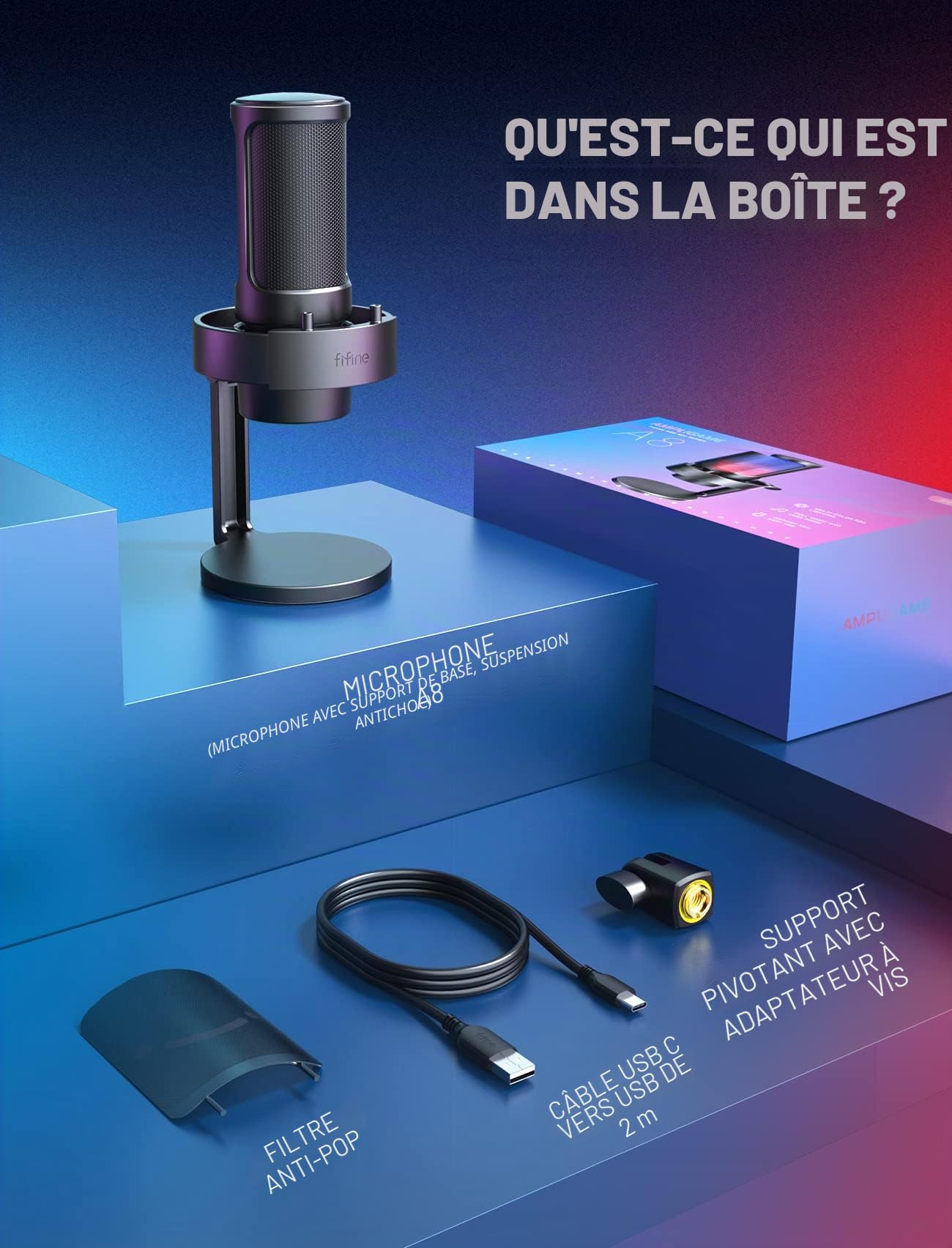 FIFINE USB PC Microphone Gaming pour Streaming, Podcasts, RGB Condensateur Microphone pour Mac PS4 PS5, avec Contrôle RGB, Touche Muette, Prise Casque, Filtre Anti-Pop