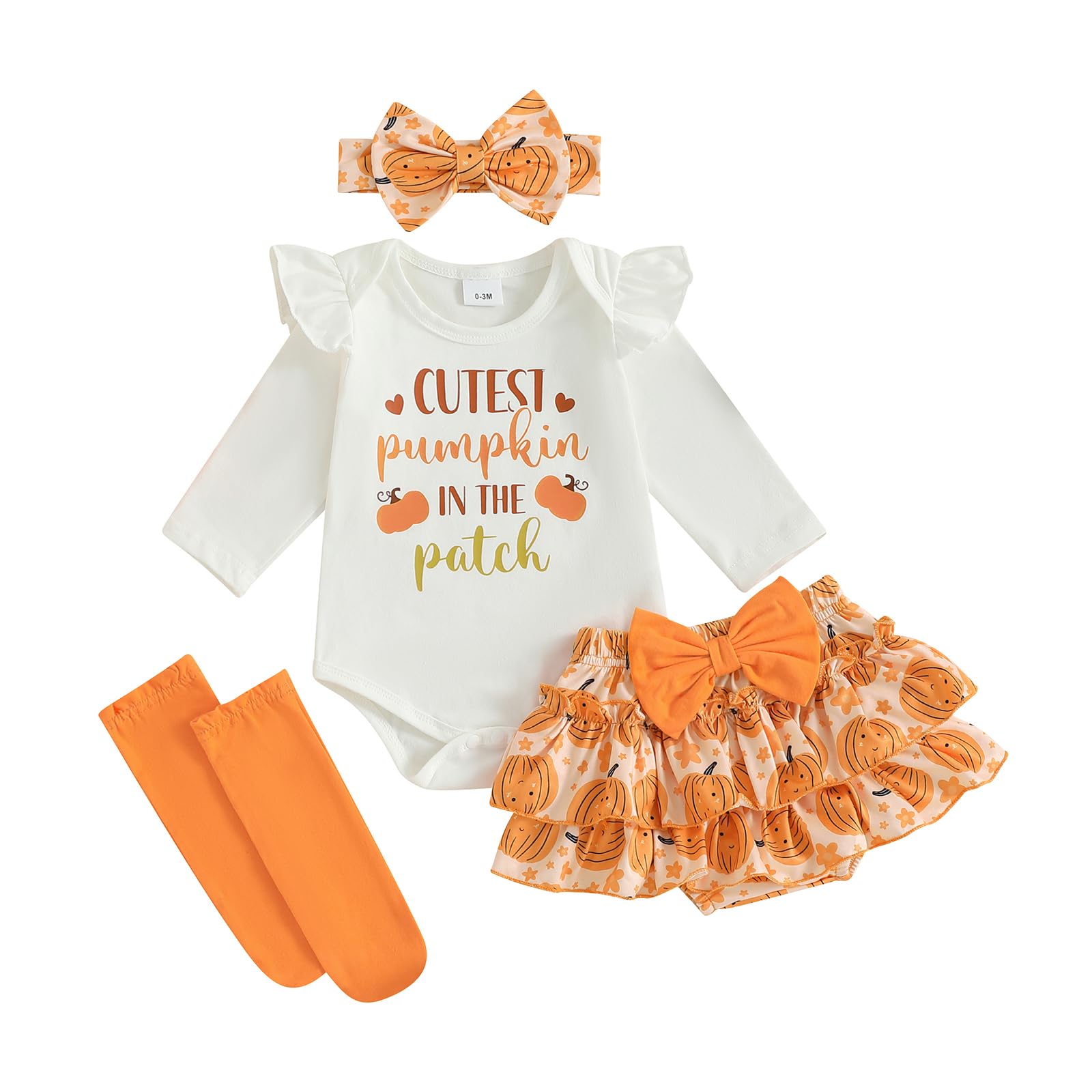 HYADRBLEBY Baby Girl Thanksgiving Outfits 1st Letter Romper+Tutu Bloomer Shorts+Headband Newborn First Holiday Baby Outfits