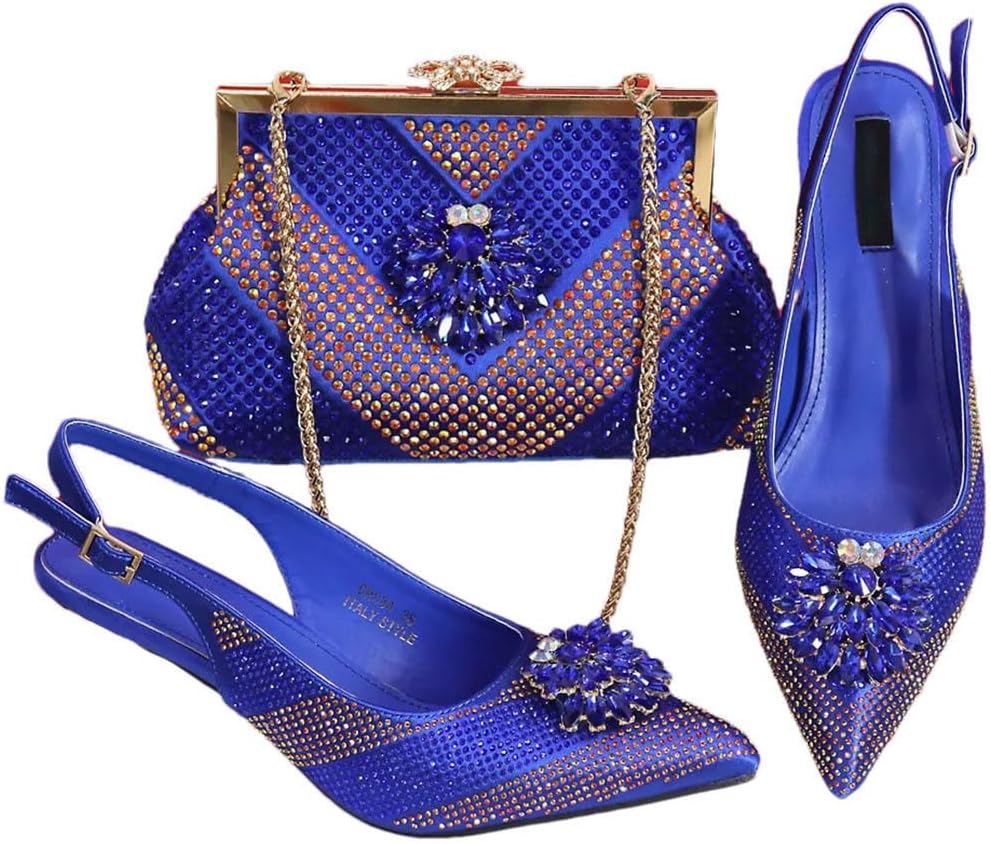 Italian Pointed Toe Party Shoes and Bag Set Rhinestone High Heel Elegant Pumps Italian Pointed Toe Party Shoes and Bag Set Rhinestone High Heel Elegant Pumps