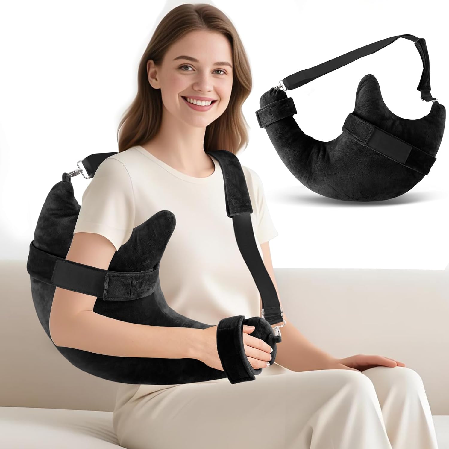 INNOCO Shoulder Surgery Pillow Rotator Cuff Pillow with Strap Arm Pillow Shoulder Pillow for Shoulder Pain Arm Pillows for Adults After Surgery Rotator Cuff Surgery Recovery Pillow Black S