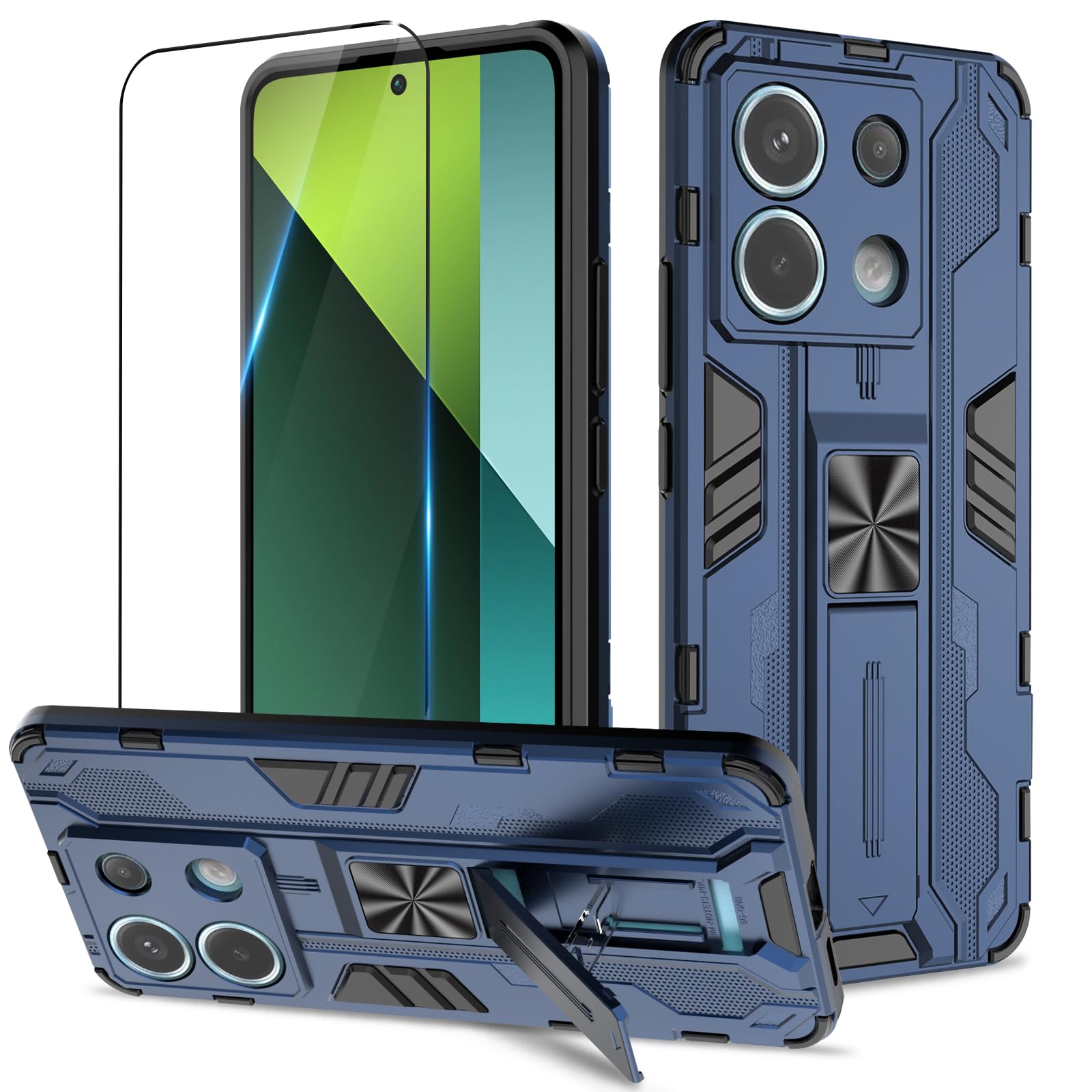 Funda para Samsung Galaxy A13 4G con Cristal Templado Protector Pantalla, Carcasa Antigolpes con Soporte anular metálico, Case Protectora de Grado Militar, Negro — view 65