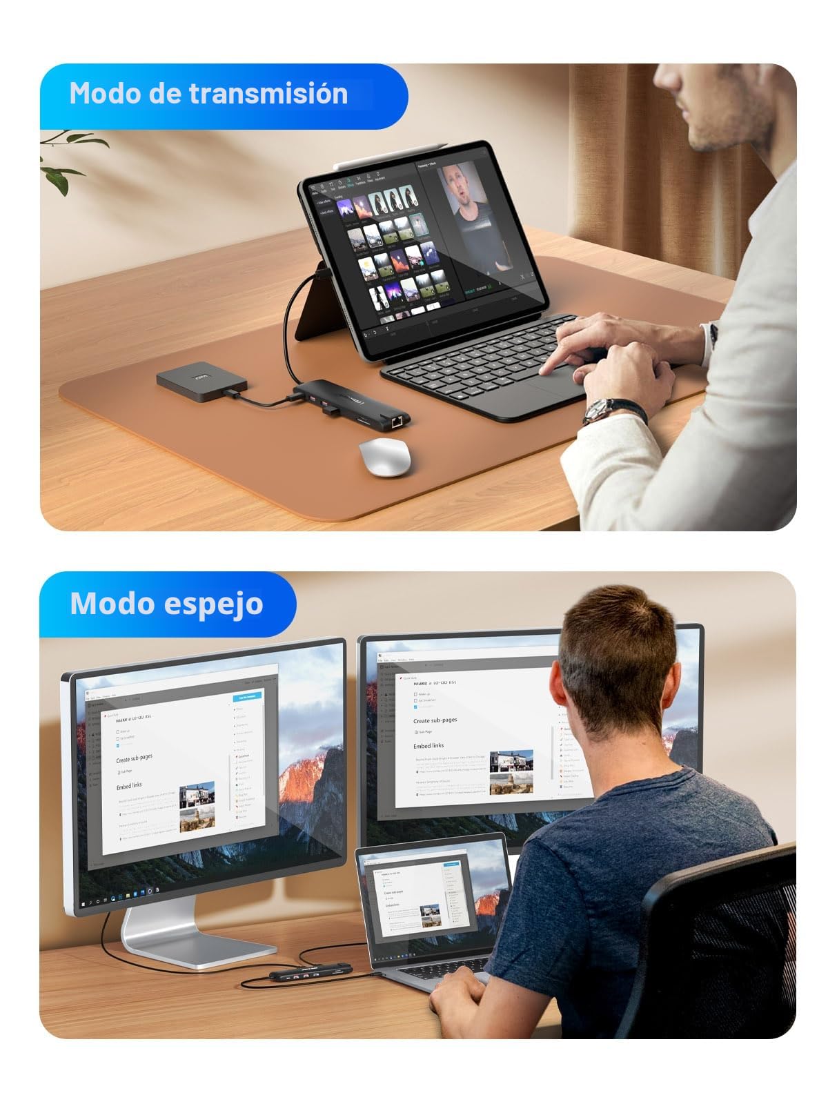 Mejora Lemorele Docking Station USB C 3*Display-13 en 1,2 HDMI 4K, Ethernet,4USB 3.2/2.0, VGA,3.2USB-C 10Gbps, PD 100W, Audio, SD/TF, Hub USB C/Docking Station for MacBook/DELL/Windows/HP/Surface