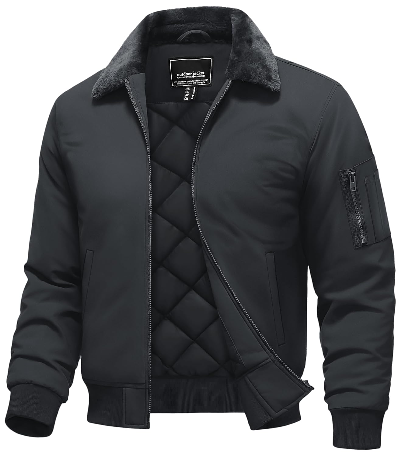 TACVASEN Mens Bomber Jacket Winter Fleece Jacket Water Repellent Windproof Thick Warm Jacket with Fur Collar