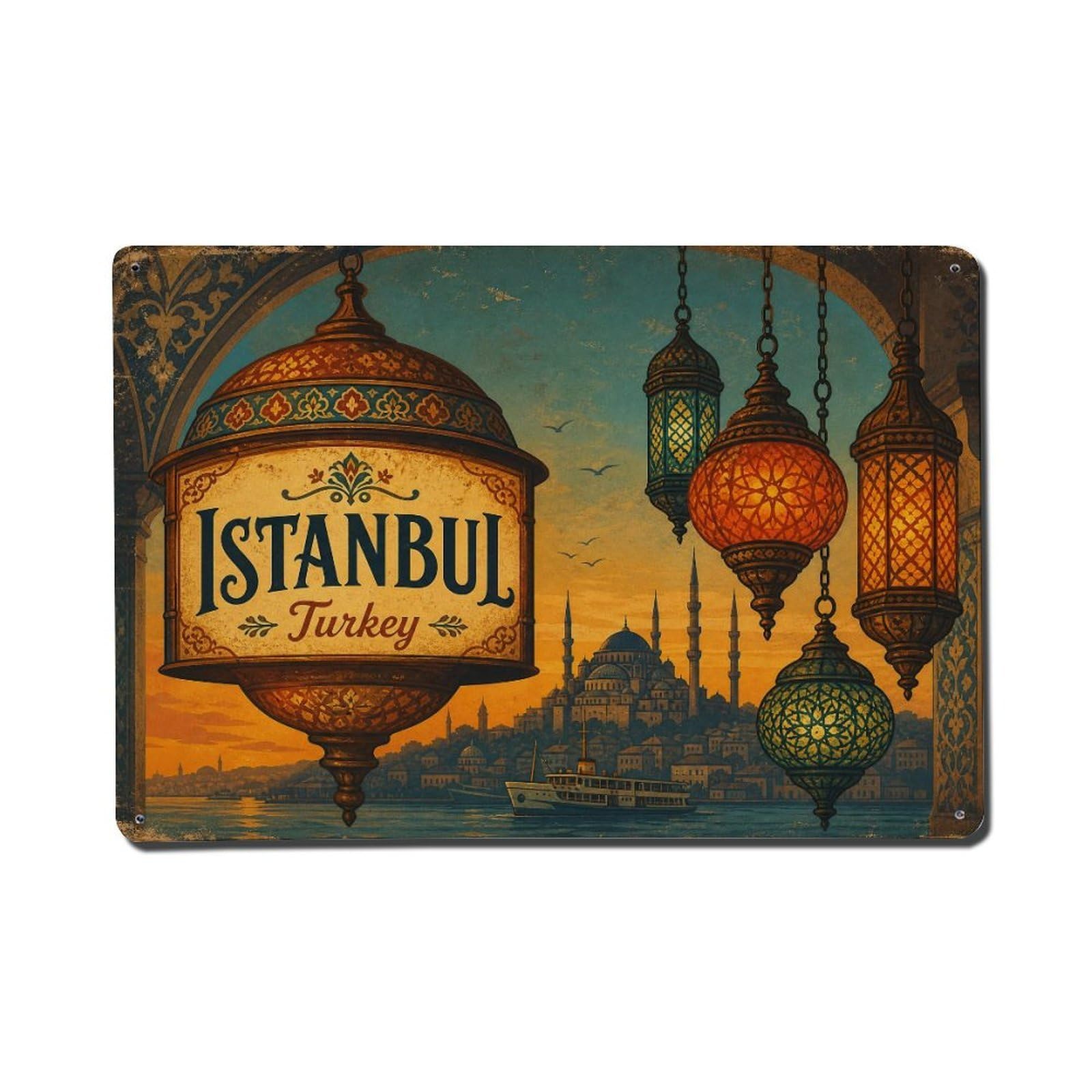 Gead 8X12inch Style Vintage Travel Istanbul Turkey Lanterns Metal Tin Sign