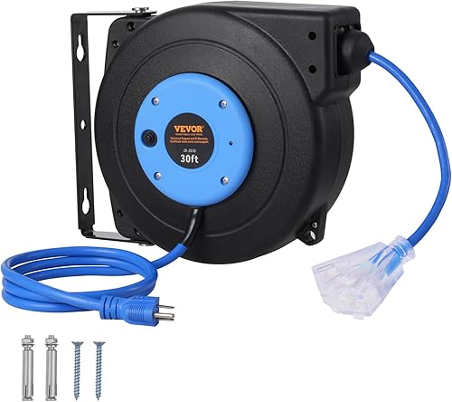 Miniatura 9 de VEVOR Carrete de extensión retráctil cable de alimentación SJTOW resistente de 12 AWG3 C 65 pies 12 AWG negro