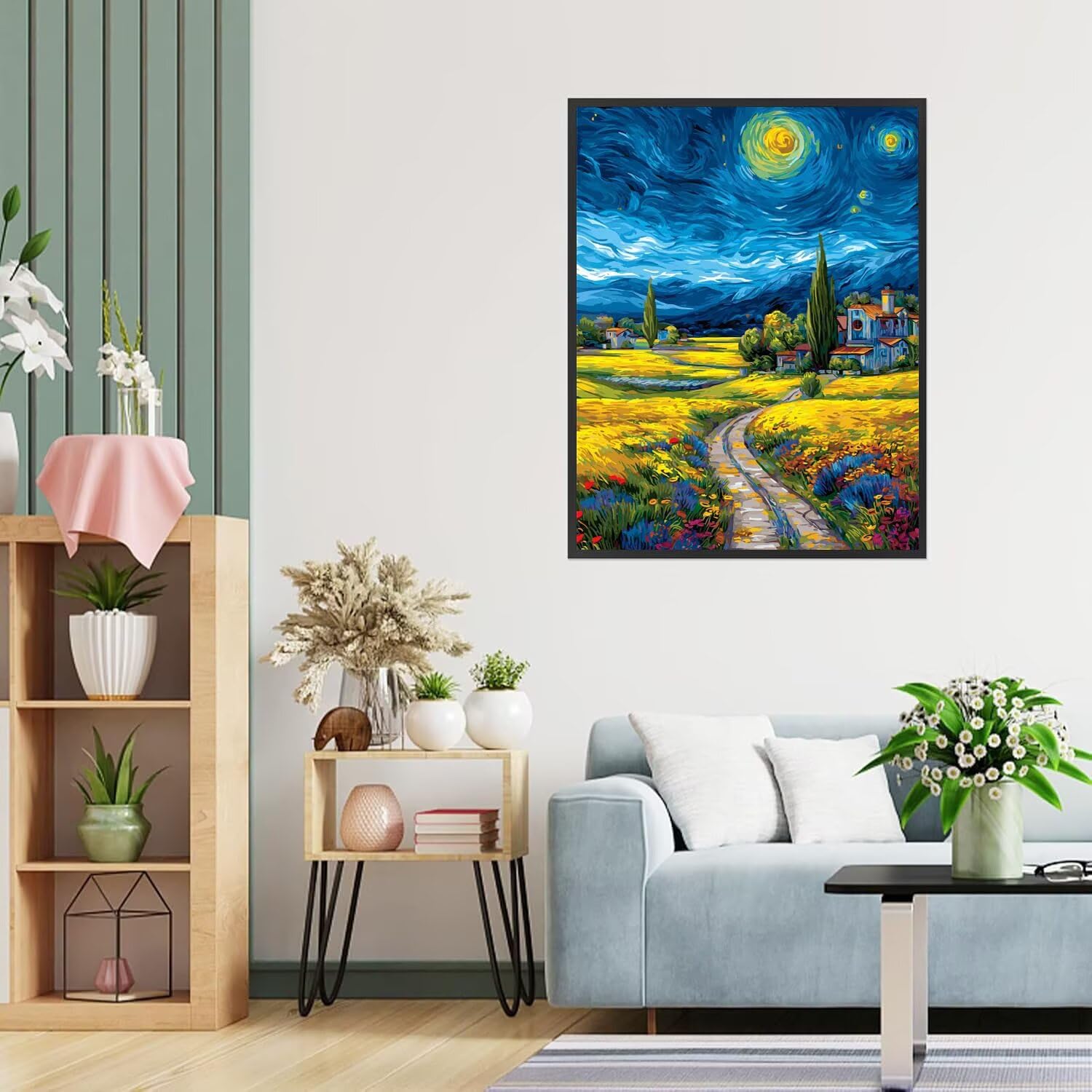 Dipingere con i Numeri Adulti Giallo, blu Dipingere con i Numeri Bambini DIY Kit, Set Premium con Pennelli, Decorazione Casa & Creativo Regalo di Compleanno, Attività di Tempo libero 70x95cm z-224