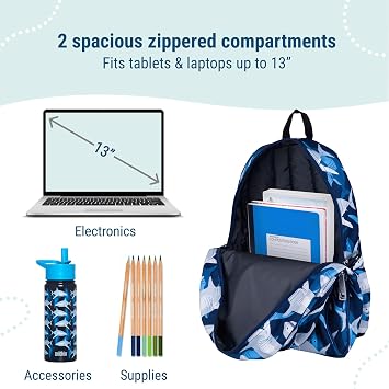 Wildkin 15 Inch Backpack for Kids, Sharks | Ages 5-10, padded straps, side water bottle pocket coordinates with matching Wildkin lunch boxes and water bottles
