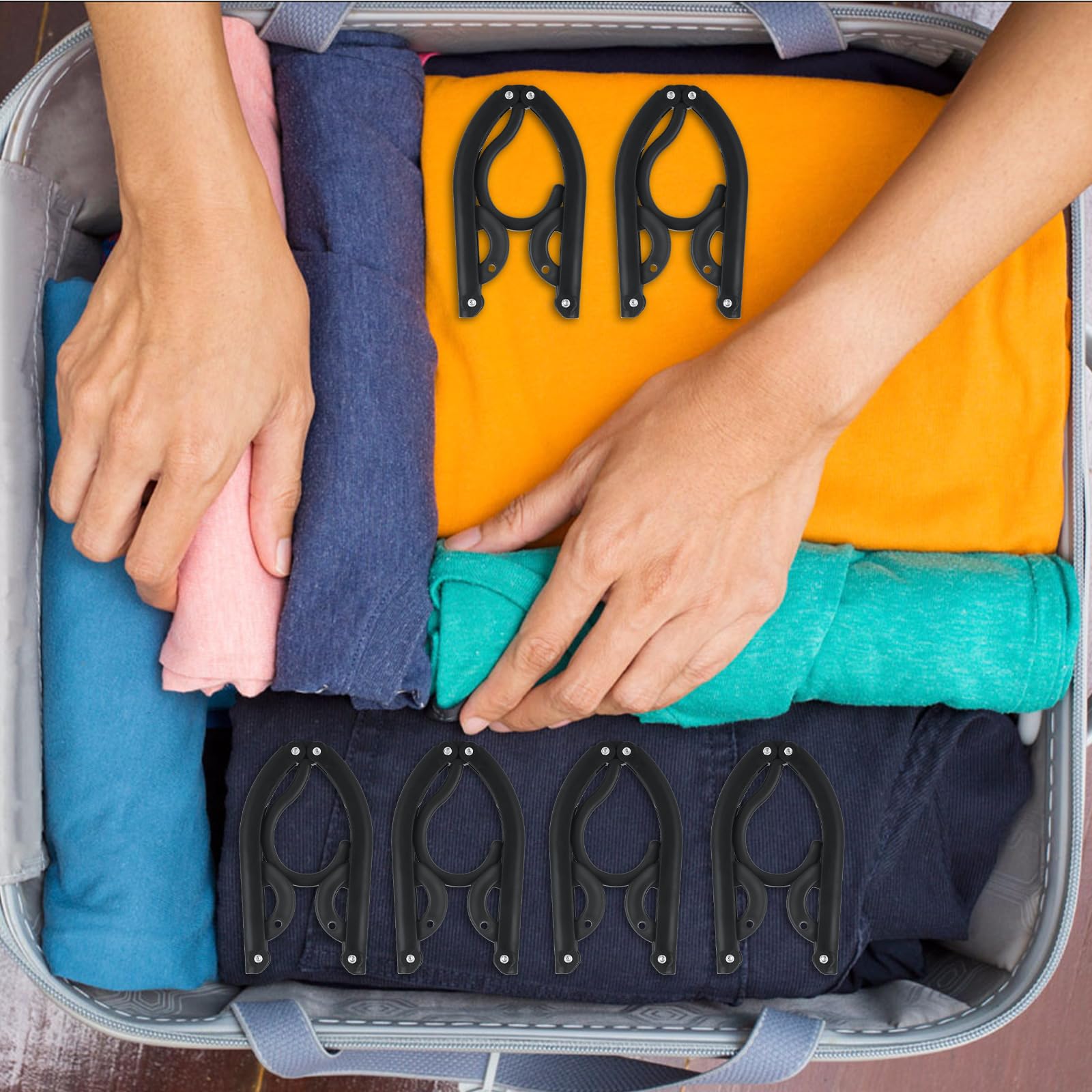 50 Stück Reise-Kleiderbügel aus Kunststoff, tragbar, faltbar, Reiseutensilien, faltbare Kleiderbügel für Kreuzfahrtschiff-Essentials, Koffer, Wohnmobil, Camping, Hotel – Schwarz
