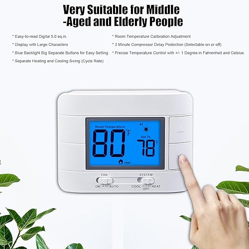 Miniatura 7 de Termostato no programable para el hogar - etapa múltiple 2H2C, con pantalla LCD grande de temperatura ambiente y humedad