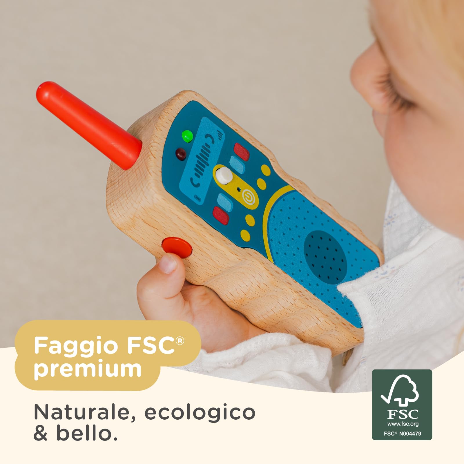 Nene Toys Walkie Talkie in Legno per Bambini – Vere Radio a 2 Vie, Portata 500 m – Push-to-Talk, Canale Unico – Faggio FSC®, Sicuro & Durevole – Gioco Interni/Esterni, Idea Regalo 2–8 Anni