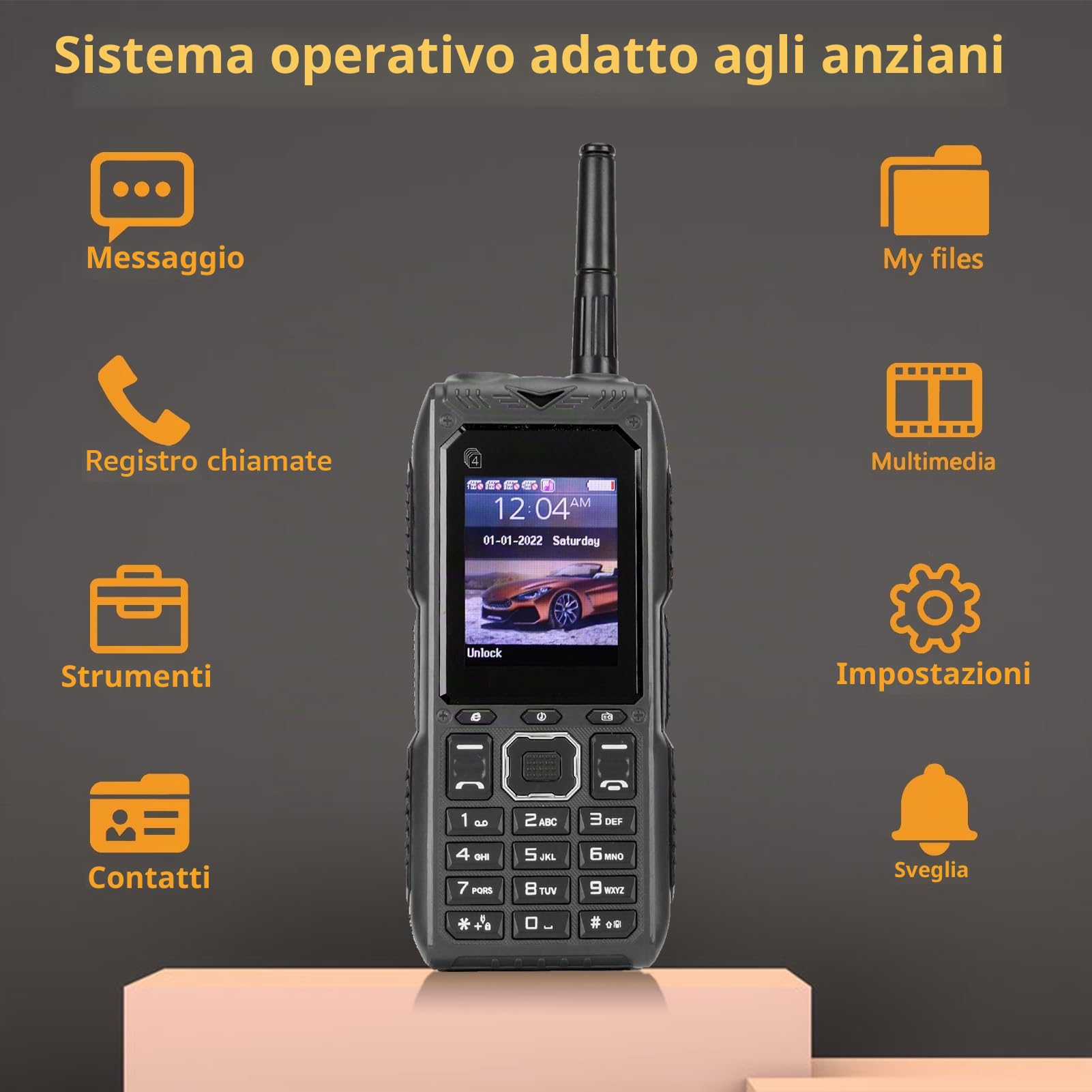 Telefono Cellulare 4G a Bottone Grande, Voce Forte, Schermo HD, Batteria di Grande capacità, Antenna Multifunzione, Staccabile, Funzione Power Bank, Funzione SOS (BLACK)