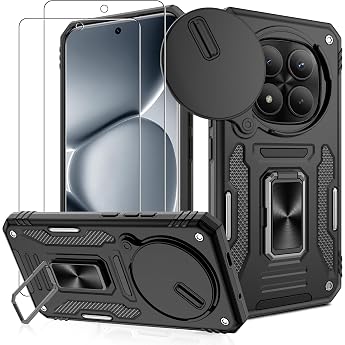 Jshru Case for Xiaomi Redmi Note 15 Pro Plus 5G Mobile Phone Case Camera Protection Military Shockproof Protective Case with 2 Pieces Protective Film 360  Metal Holder Drop-Resistant Case for Redmi
