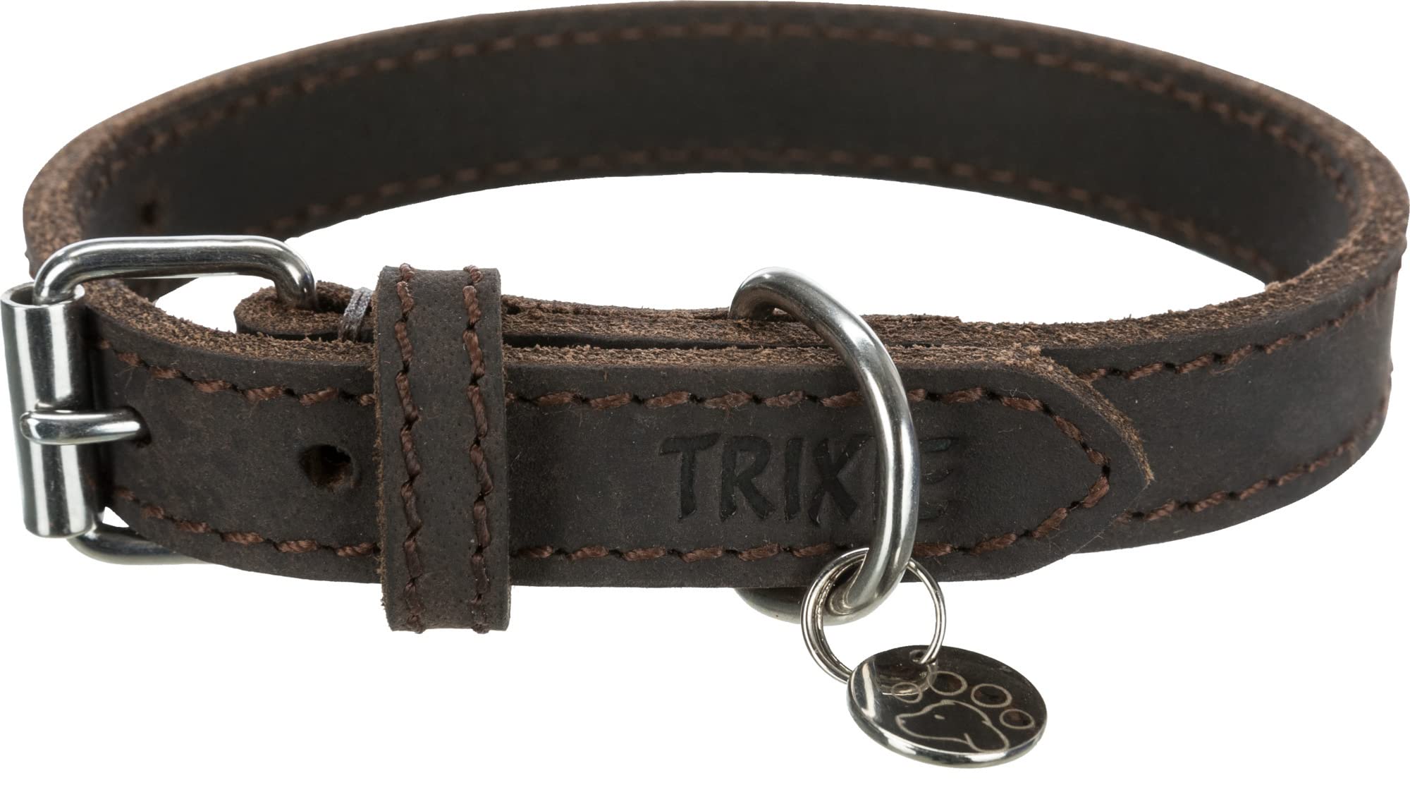 Collier Trixie chien grand gabarit cuir marron foncé robuste 57-66cm