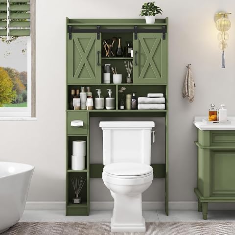 Vabches Over The Toilet Storage Cabinet with Sliding Doors, Green