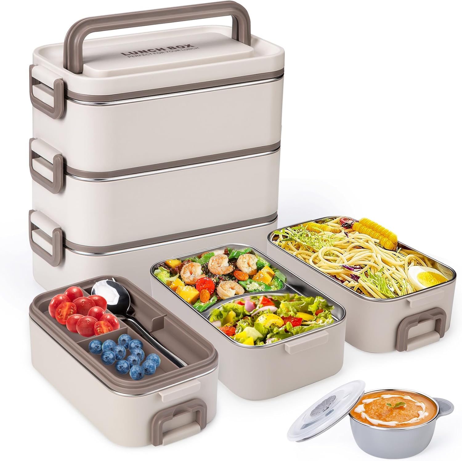 Bento Box Adult Lunch Box, Stackable 3 Layer 304 Stainless Steel Lunch box for Adults Kids Office, 3L Large Capacity Portable Lunch Box Containers with Soup Bowl Spoon and Fork Bento Box Adult Lunch Box, Stackable 3 Layer 304 Stainless Steel Lunch box for Adults Kids Office, 3L Large Capacity Portable Lunch Box Containers with Soup Bowl Spoon and Fork