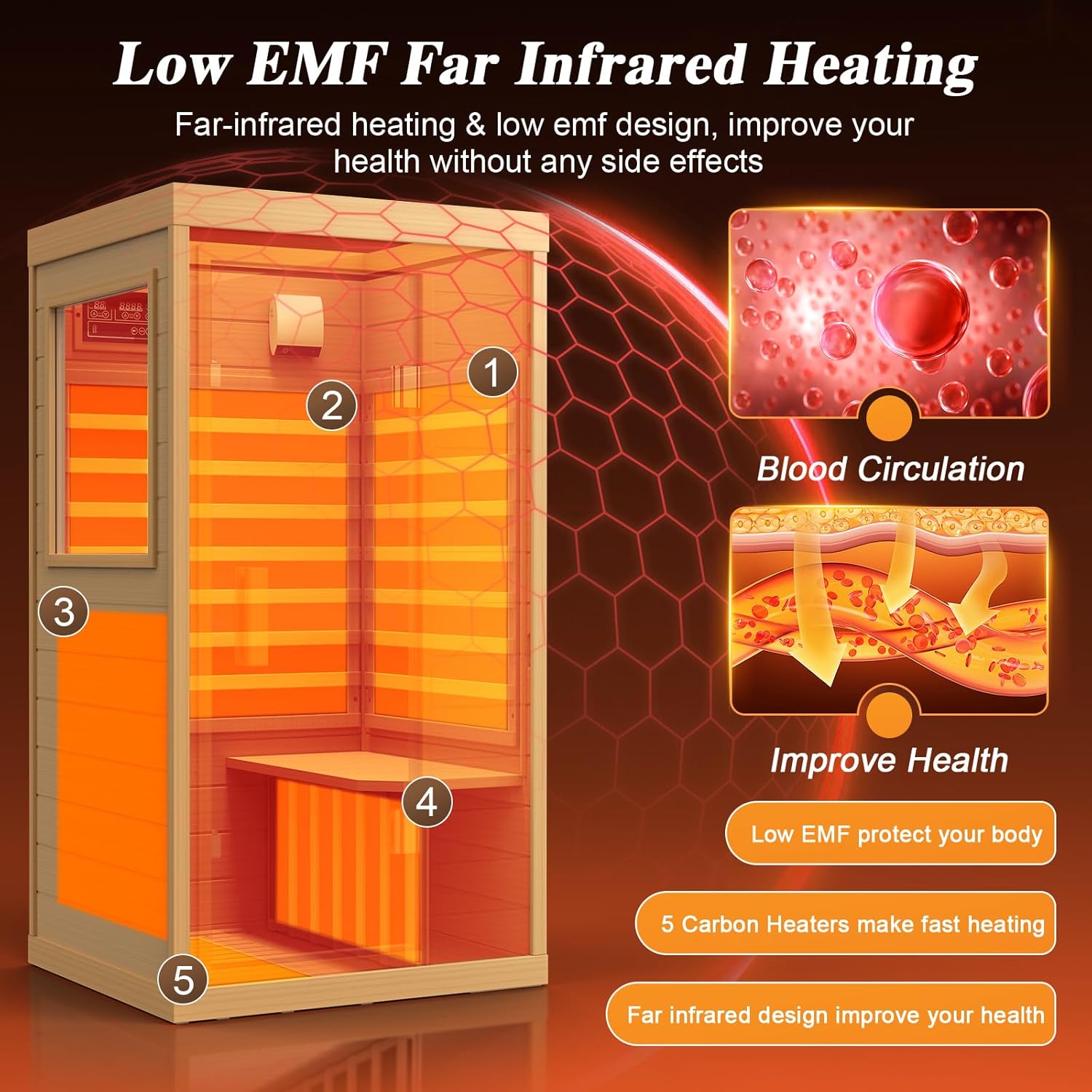 Upgraded 1 Person Sauna Infrared Sauna with Backrest, Hemlock Dry Sauna Indoor Wood Sauna for Home, 1062W 110V Low EMF Far Infrared Sauna with Integrated Speakers, Reading Lamp