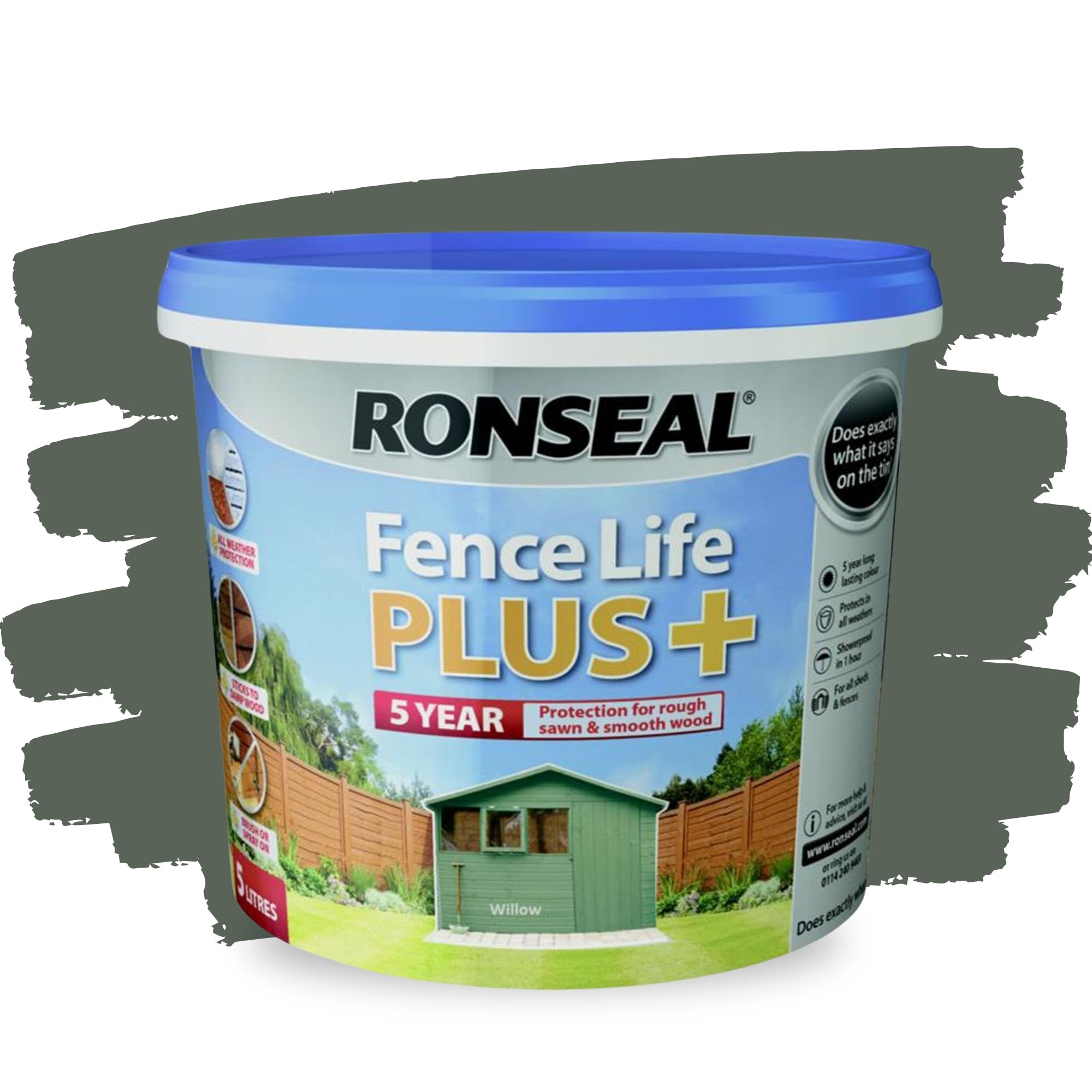 SAVING HUB Fence Paint 5L - Garden Shed Paint, Furniture Paints - Outdoor Exterior Wood Treatment - Used On Rough Swan & Smooth Planed Wood - Sheds & Fences Life Plus - Dry in 4 Hours (Willow)