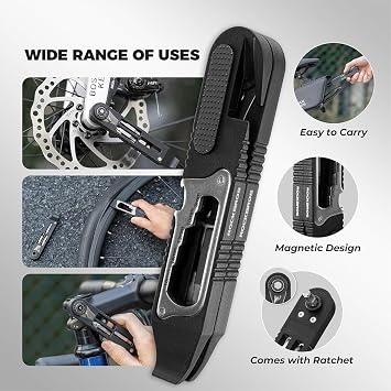 Multi-Function Ratchet Tire Lever with Hex Wrench and File Blade, Professional Bike Tire Repair Tool Kit, Portable Bike Multitool with Mini Ratchet Wrench for MTB, Road Bicycle (2pcs)