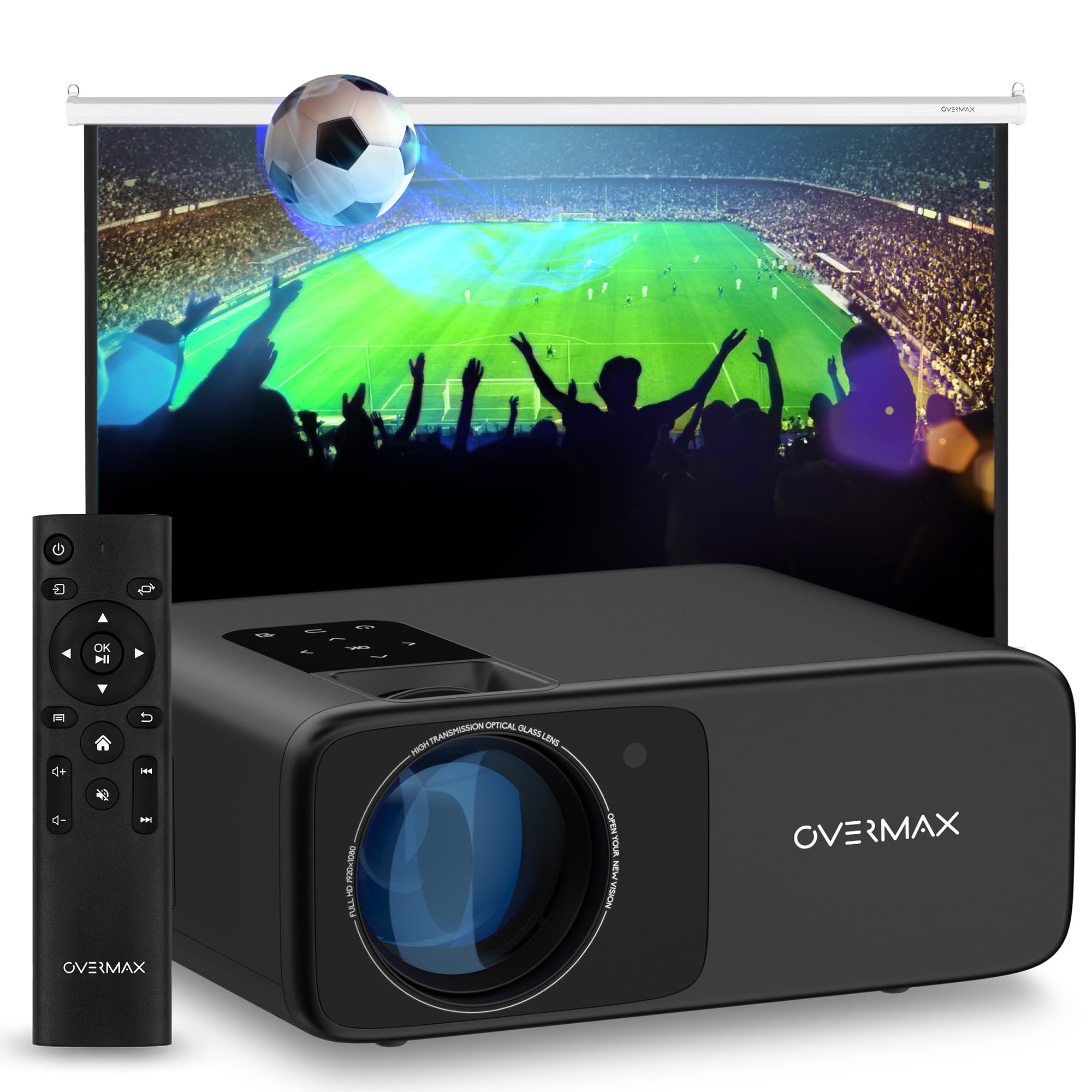 Overmax Multipic 4.2 Full HD 1080p projektor LED 200", 4500 lumenów, system 4-soczewkowy, WiFi 2.4 5G BT HDMI, USB głośnik 360°, rotacja obrazu, przeżyj EURO 2024 i wieczory kina domowego w