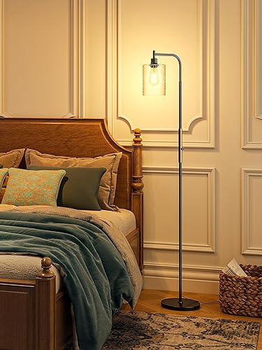 Miniatura 7 de addlon Lámparas de pie para sala de estar con pantalla de vidrio sembrado, lámpara de pie regulable lámpara industrial con bombilla LED brillante,