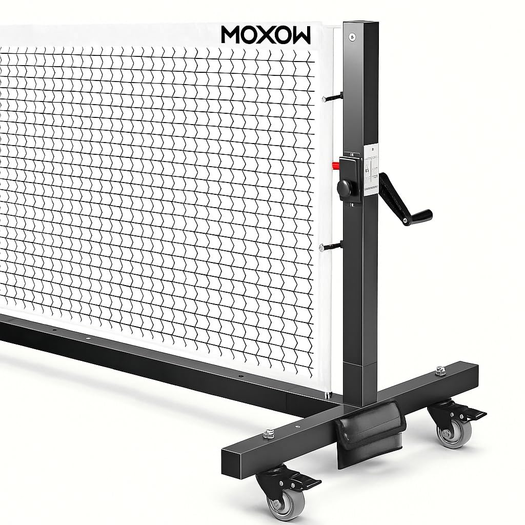 MOXOW Semi-Permanent Pickleball Net for Tournament Play, Heavy-Duty Net with Premium Crank Tension System, All-Weather Rust-Resistant Aluminum Frame
