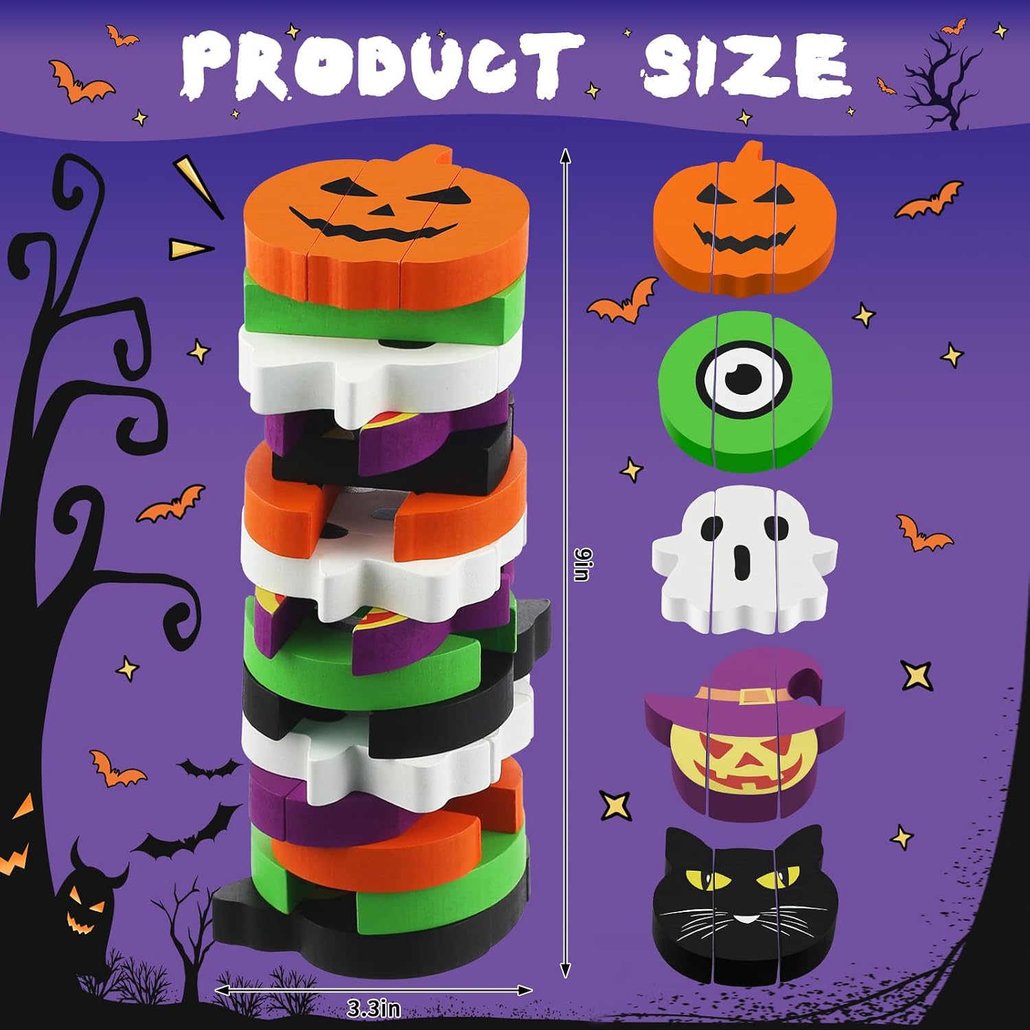 Halloween-Themed Wooden Block Stacking, The Joy of Family and Party, Halloween Party Gothic-Style Birthday Gifts (Pumpkin)